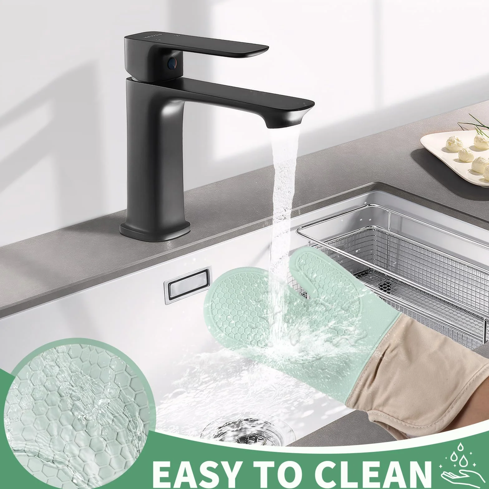 Rękawice do Piekarnika - Ofenhandschuhe Silikon 6er Set – Hitzebeständige Handschuhe in Mintgrün für sicheres Kochen, Backen und Grillen. Mit Baumwolle und Silikon, für optimalen Schutz in der Küche