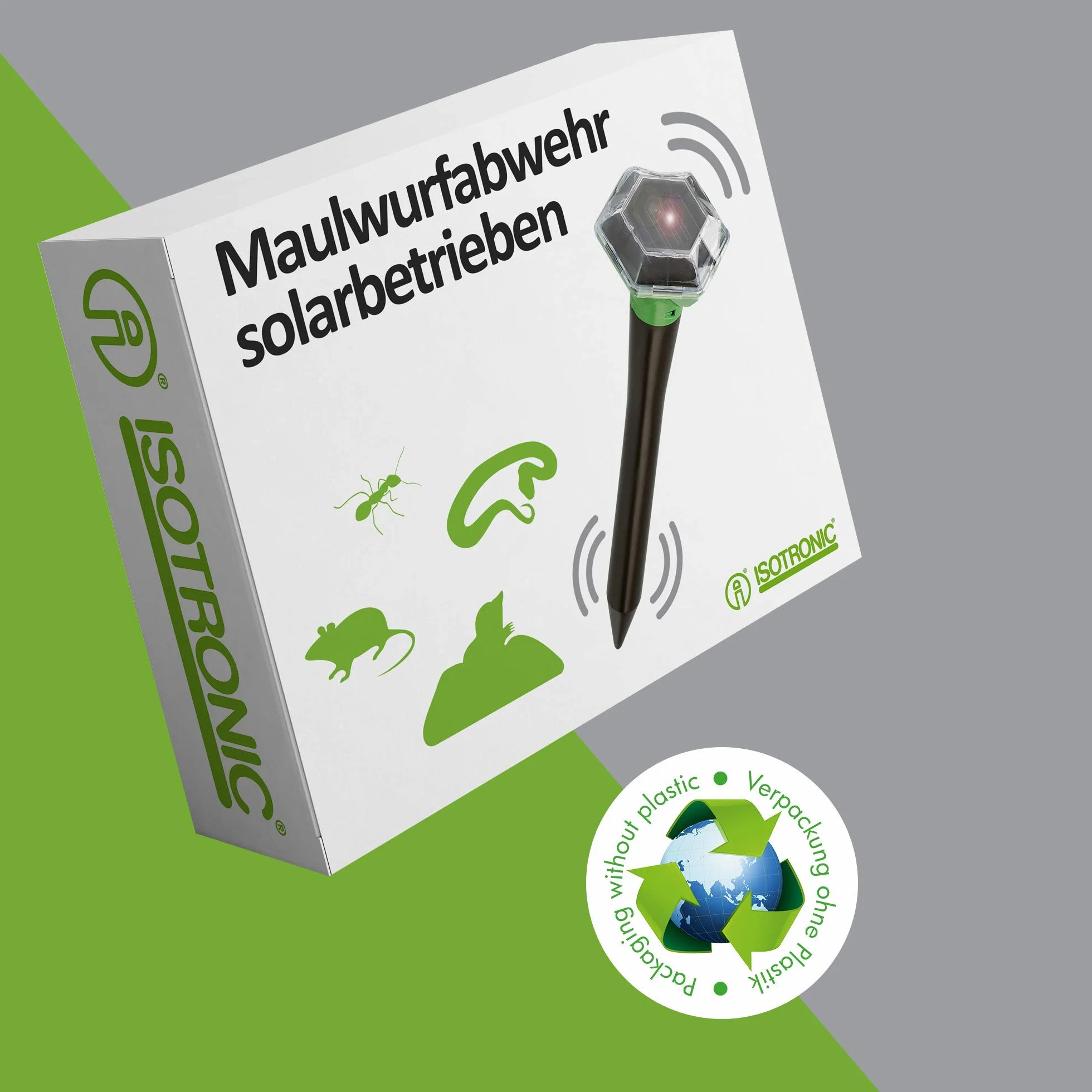 ISOTRONIC Odstraszacz kretów do odstraszania kretów, norników i węży – solarny odstraszacz kretów z ostrzem do wbijania w ziemię do ogrodu – odstrasza krety 1000 m² (3 sztuki)