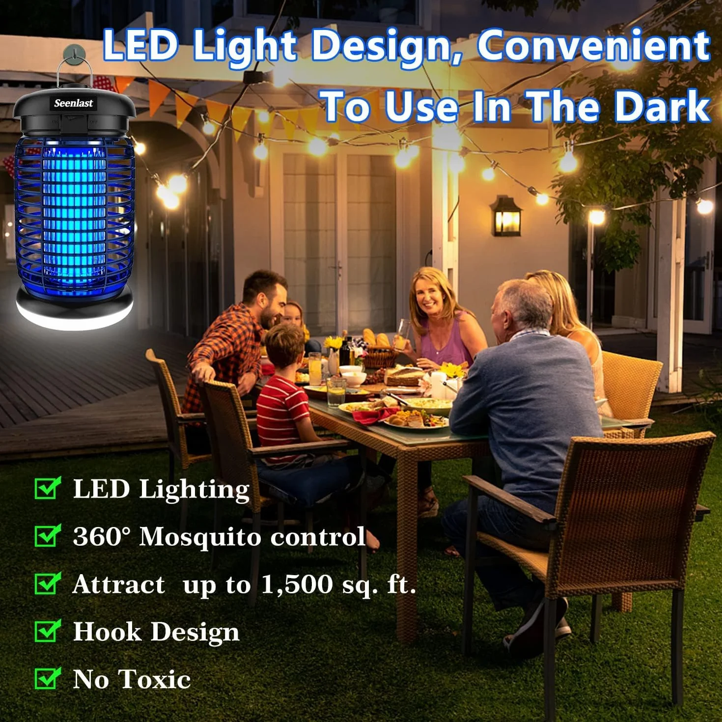 Zewnętrzna lampa przeciw komarom 15 W 4200 V UV wodoodporna zasięg 80-140 m² z oświetleniem LED
