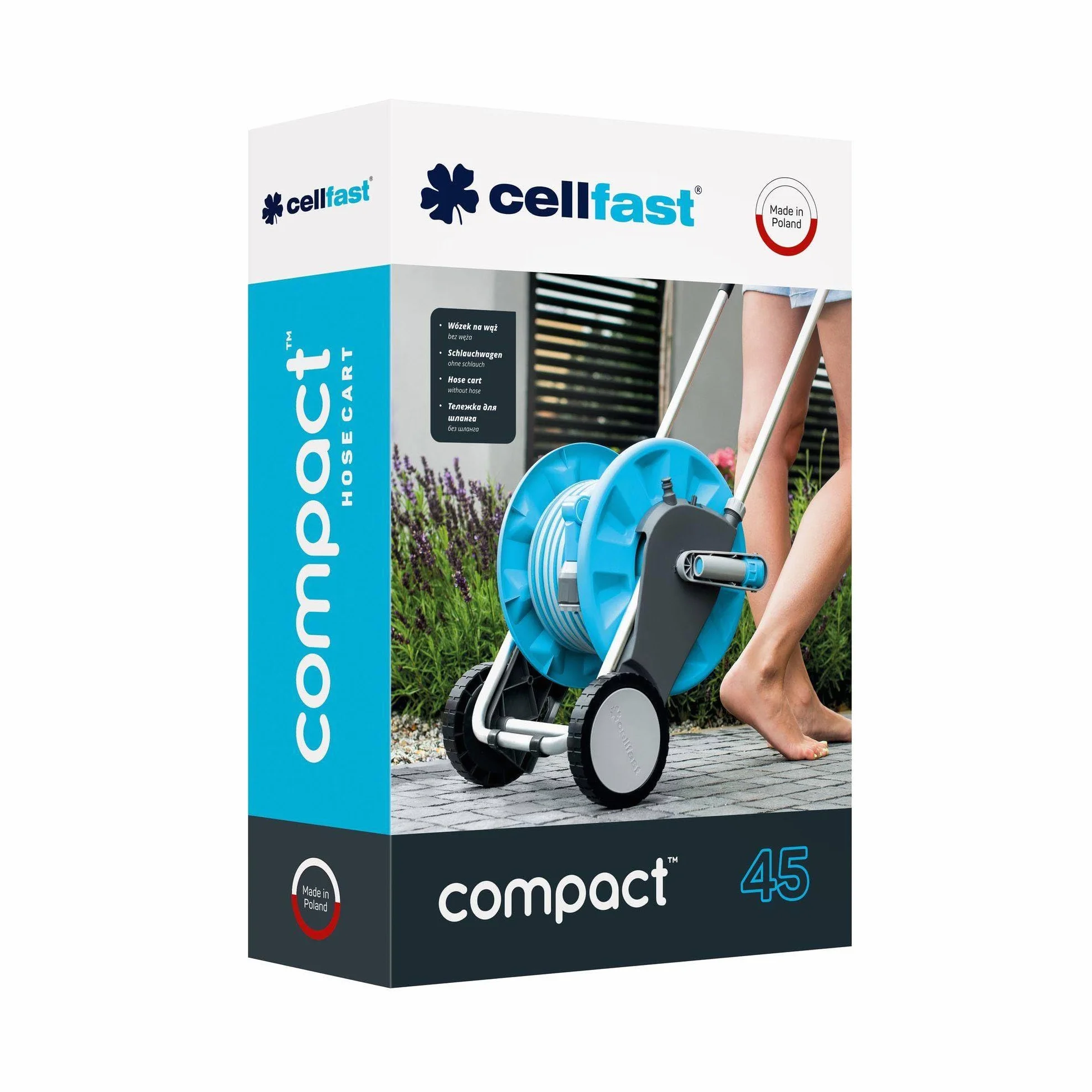 CELLFAST Wózek Na Wąż Ogrodowy 2 Koła Gumowany Uchwyt Odporny Na Korozję Zapobiega Skręcaniu Węża Compact