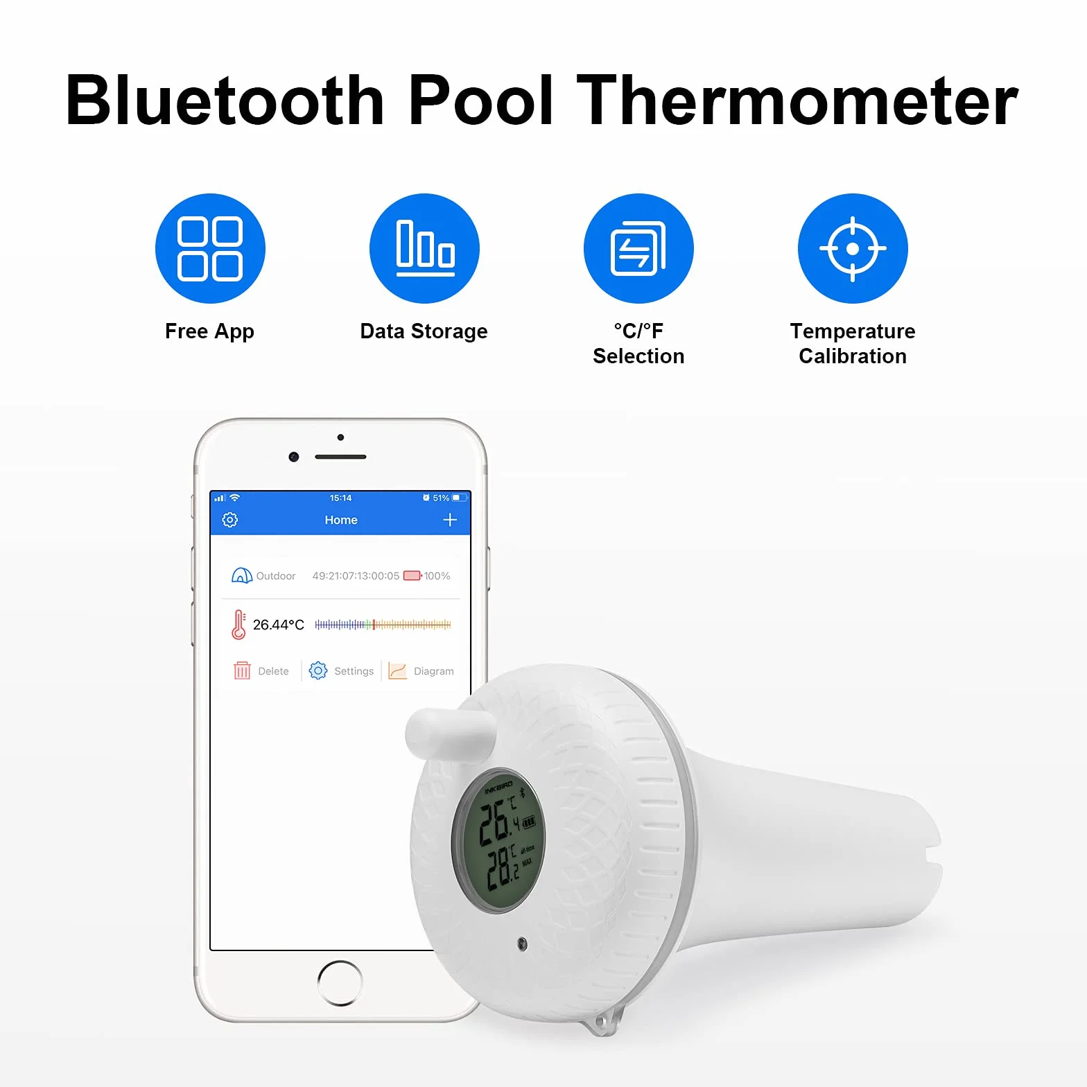 Inkbird Termometr basenowy, pływający termometr IBS-P01B (Bluetooth)