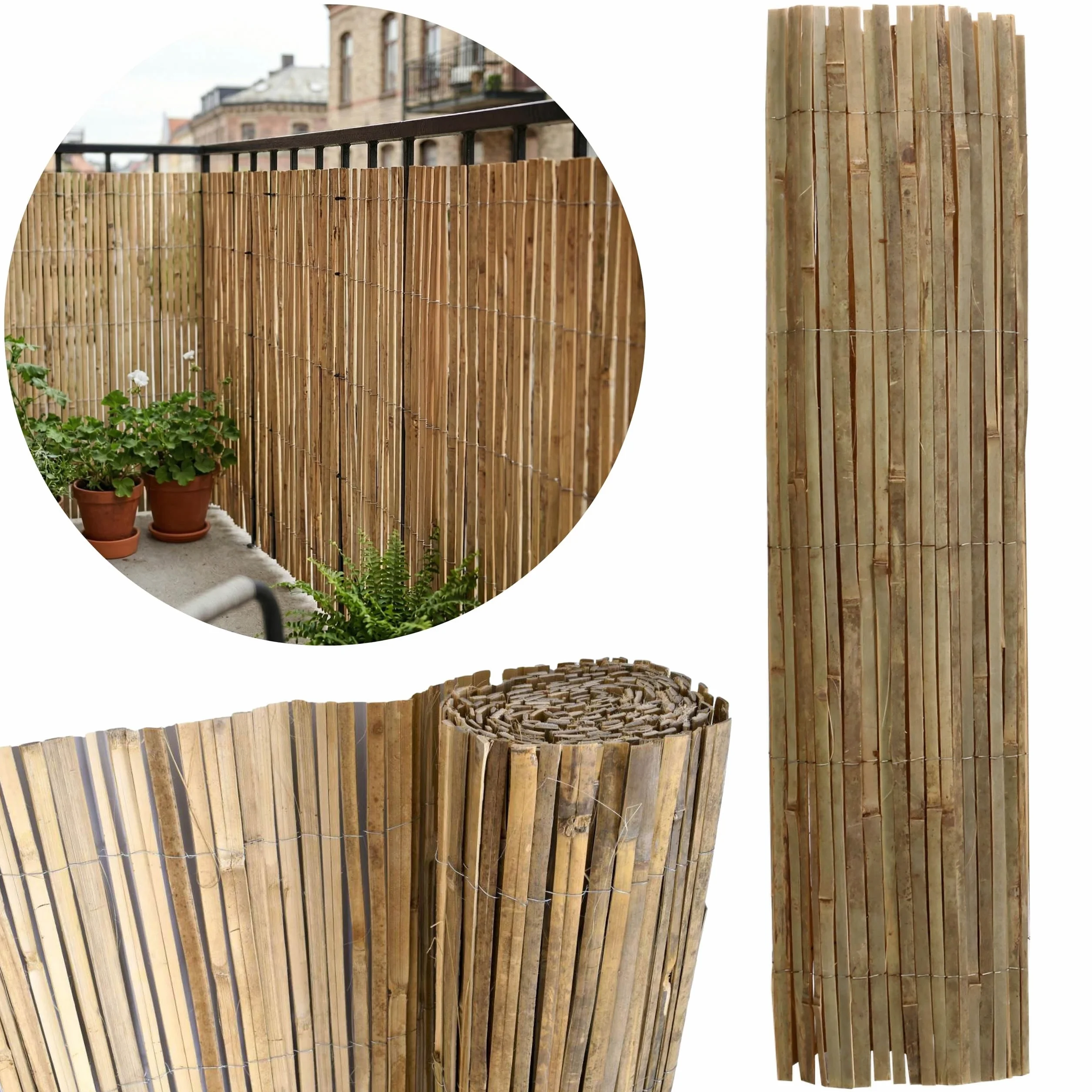 MASKUJĄCA mata bambusowa na płot, OSŁONA balkonowa, ogrodzeniowa, NATURALNA 100x300 cm (A)
