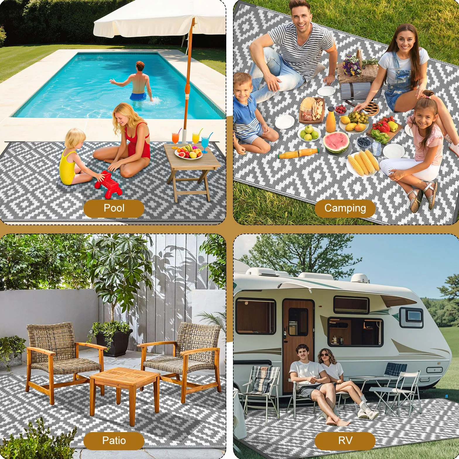Dywan Zewnętrzny na Patio, Dywanik na Taras na Zewnątrz Odporna na Warunki Atmosferyczne 120x180 CM, Dywanik Balkonowy Wodoodporny, Dwustronny, Odporna na UV, Składana i Można Prać