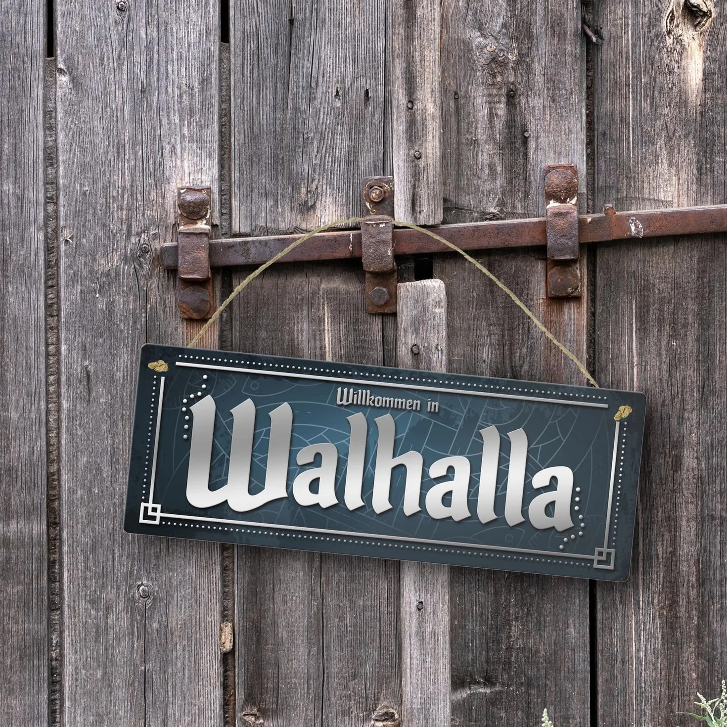 trendaffe - Witamy w Walhalla metalowa tabliczka XL z motywem wikingów w stylu skandynawskim