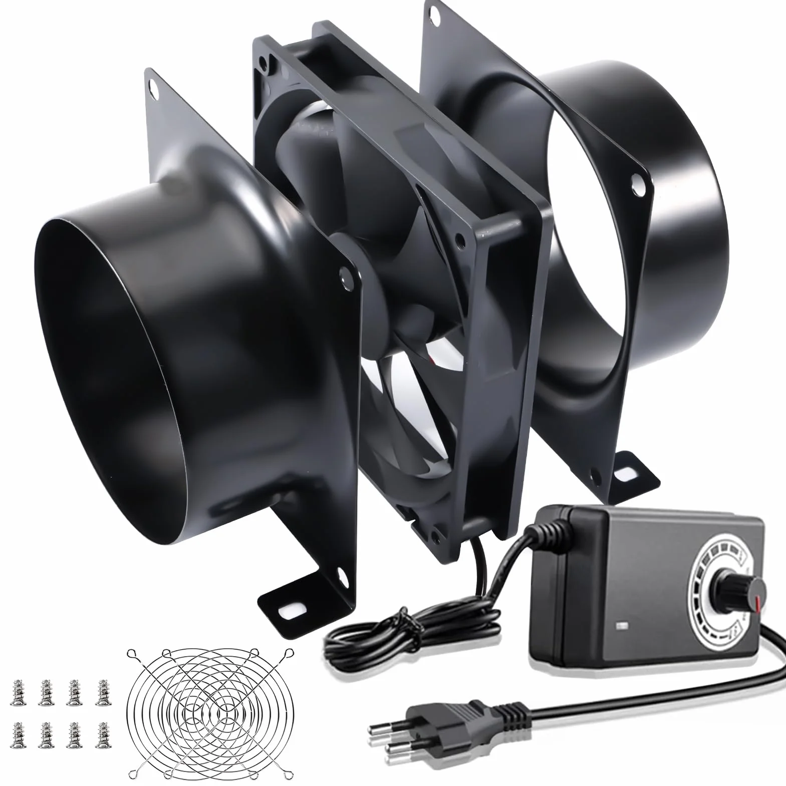 Wentylator rurowy 100 mm z regulatorem prędkości obrotowej – wentylator rurowy regulowany – wentylator osiowy z wtyczką EU, adapter kanałowy, siatka do namiotów uprawnych, szklarni, ogrodu