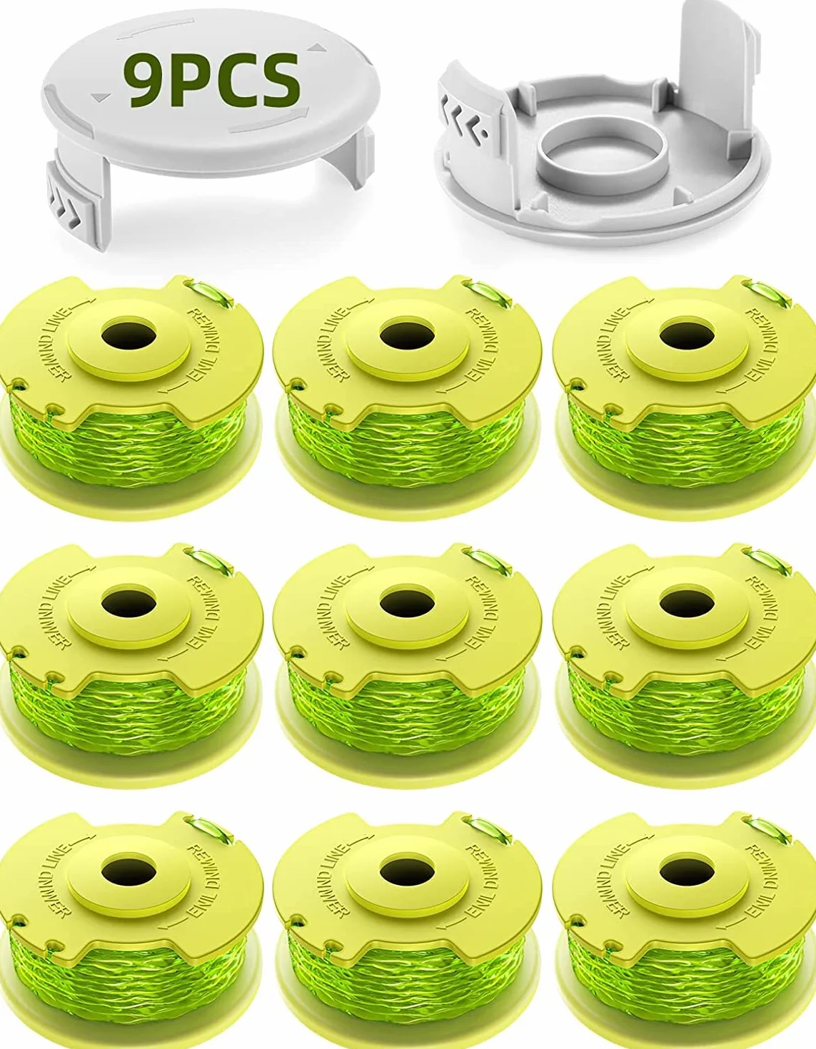 11 sztuk zaktualizowanych modeli szpula do podkaszarki do trawy, działa z Ryobi One + 18 V, 24 V, 40 V, szpula żyłki o długości 2,0 mm i długości 3,4 m, zawiera 9 szpul żyłki i 2 pokrywki