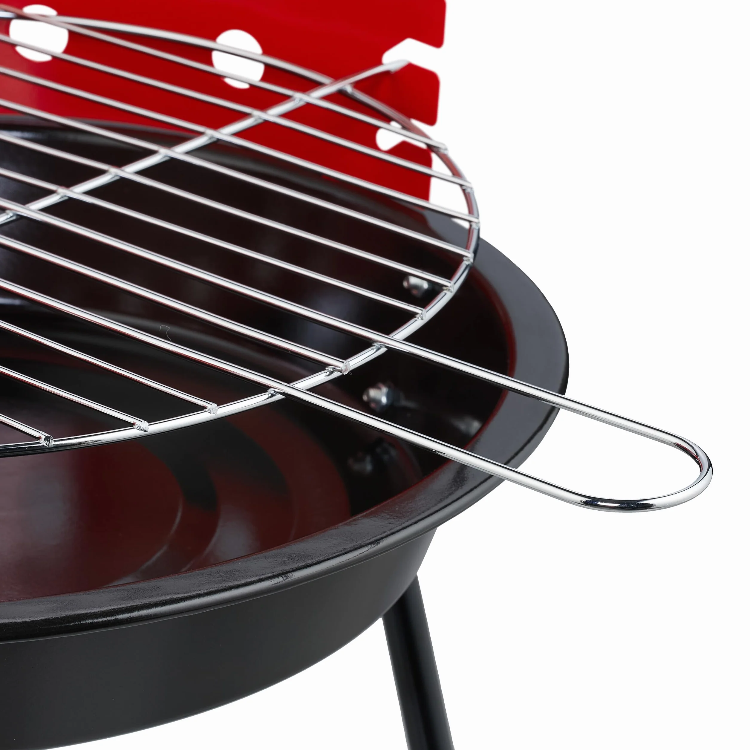 Relaxdays Grill na węgiel drzewny Ø 37 cm trójnożny z ochroną przed wiatrem czarny/czerwony