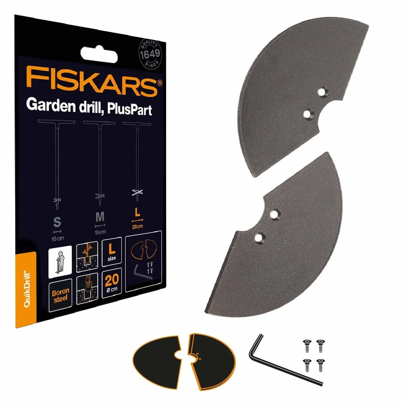 Fiskars ostrza zapasowe do ręcznego świdra, Do otworów do Ø 200 mm, Srebrne, QuikDrill, L, 1000641