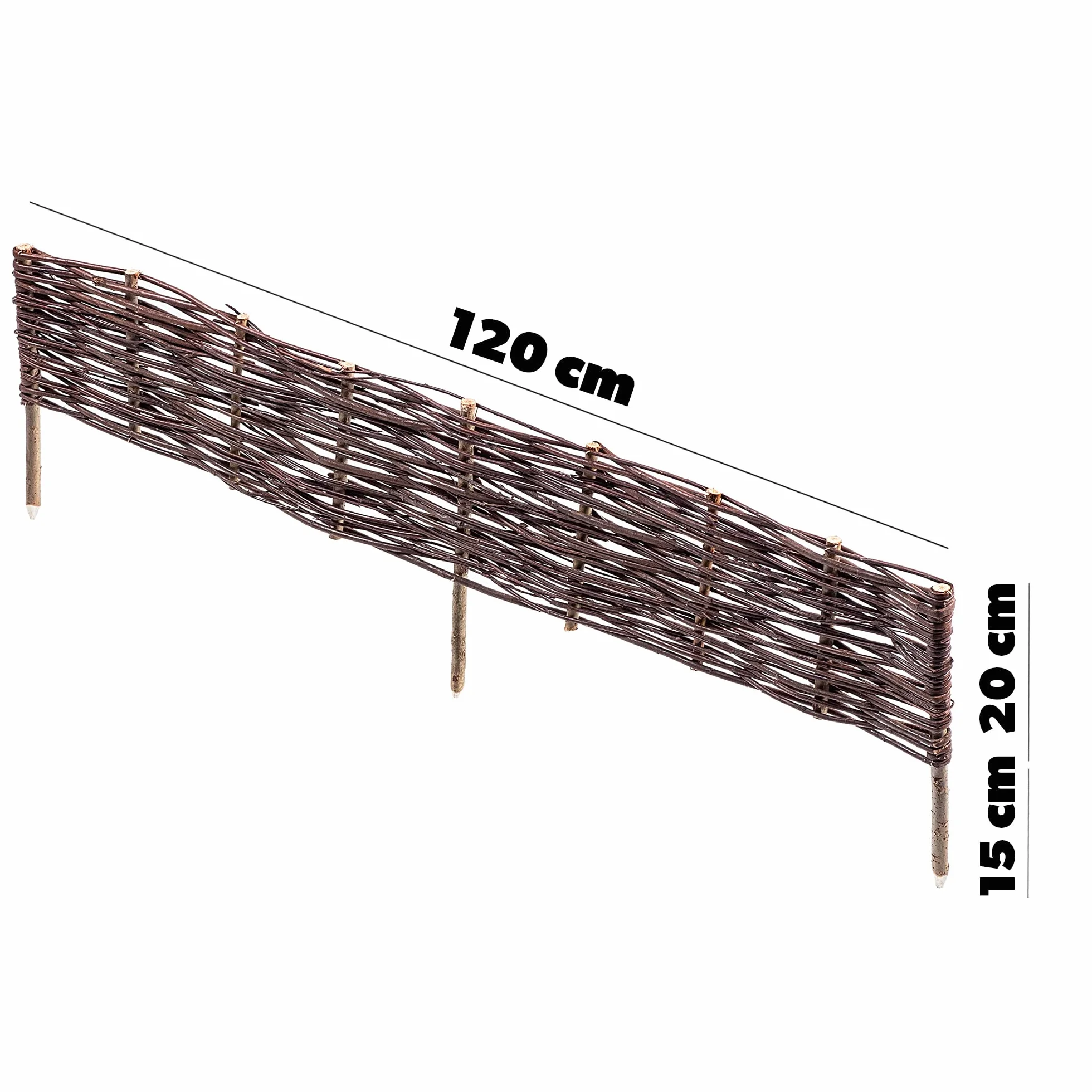 KADAX Zestaw 10 szt. obrzeże ogrodowe wiklinowe 120x20 cm, do rabat, ścieżek i trawnika, naturalny wygląd i estetyczne wykończenie