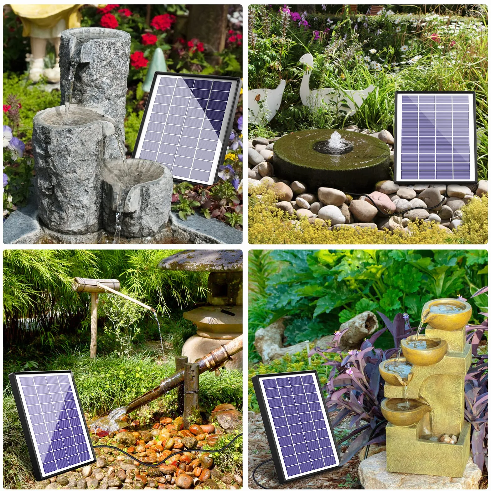 AISITIN Solarna pompa fontannowa 6,5 W z baterią 1500 mAh, pływająca fontanna, 6 dysz, do kąpieli dla ptaków, akwarium, stawu lub dekoracji ogrodu