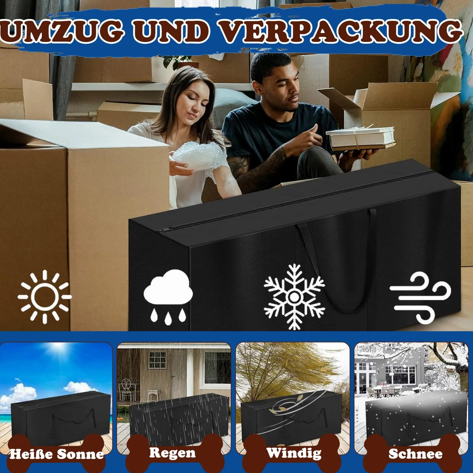 Torba do przechowywania mebli ogrodowych 173 x 76 x 51 cm duża na poduszki i kołdry