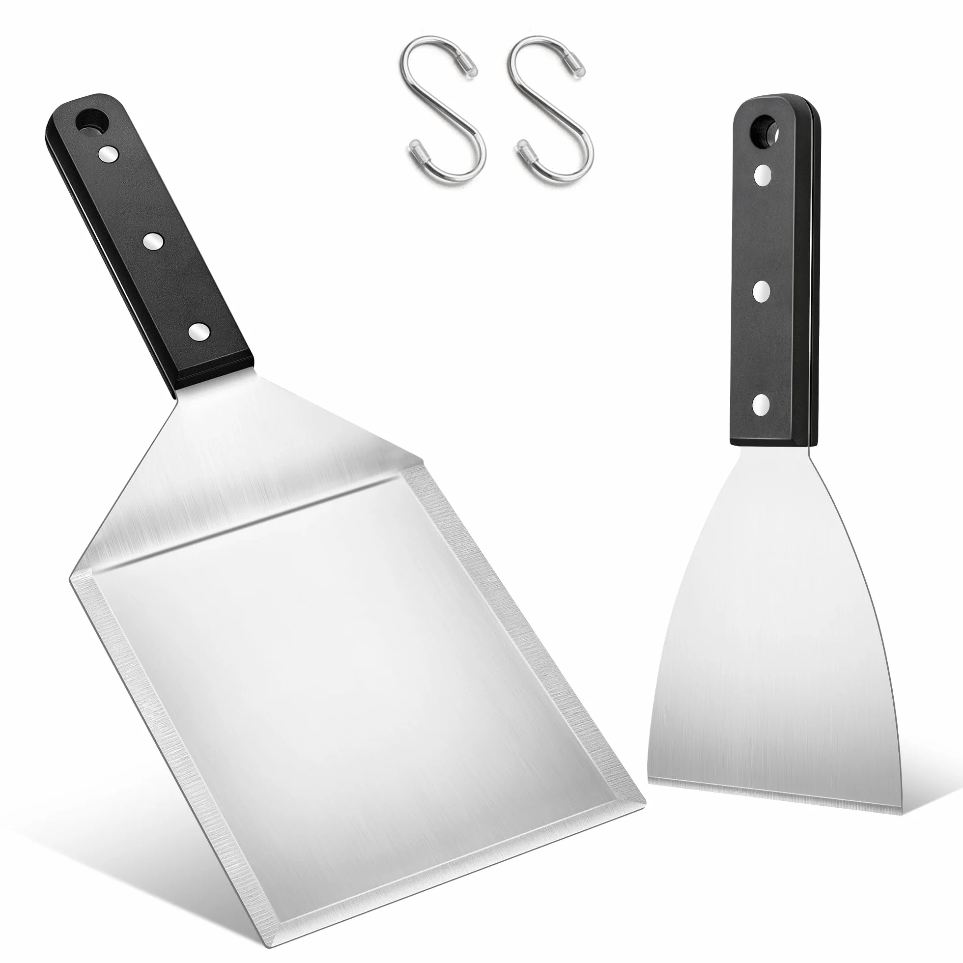 Herogo Zestaw szpatułek do grilla, 2 sztuki szpatułek do planchy ze stali nierdzewnej i duża łopatka do grilla, do smash burgerów, teppanyaki, akcesoria do grilla, prezenty dla mężczyzn, nadają się do