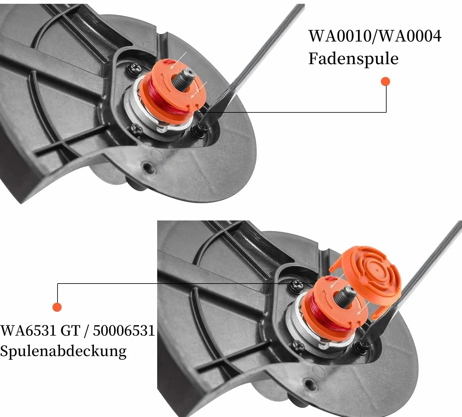 WA6531 GT/50006531 kołpaki do podkaszarki akumulatorowej Worx 20 V WG169E WG154E WG157E WG163E WG122 WG150 WG151 WG152, WG160 WG176 WG176 WG176 WG111 80 zapasowych osłona cewki (4 x nakrętki