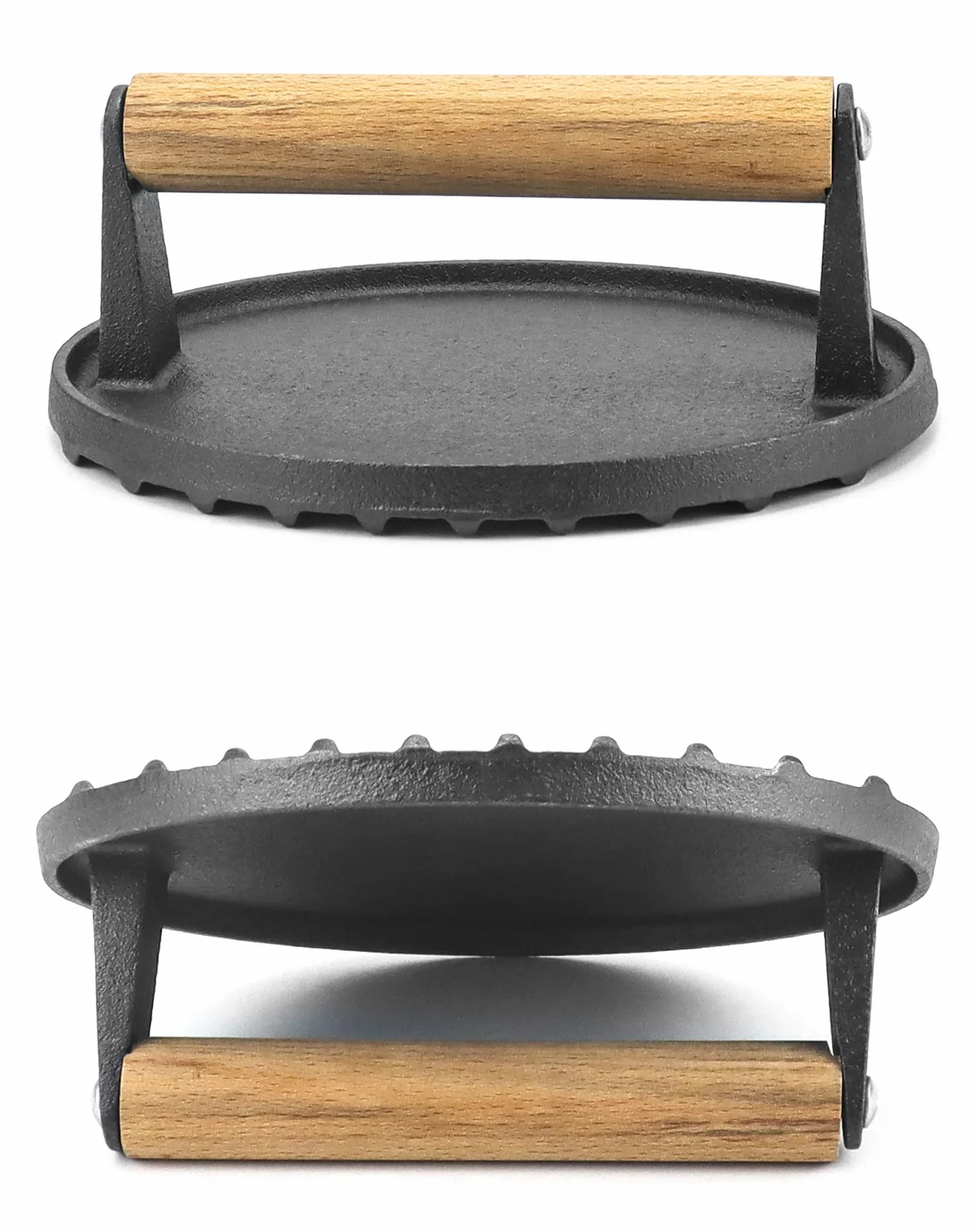 QWORK® nieprzywierająca żeliwna prasa do burgerów, drewniany uchwyt, 17,5 cm