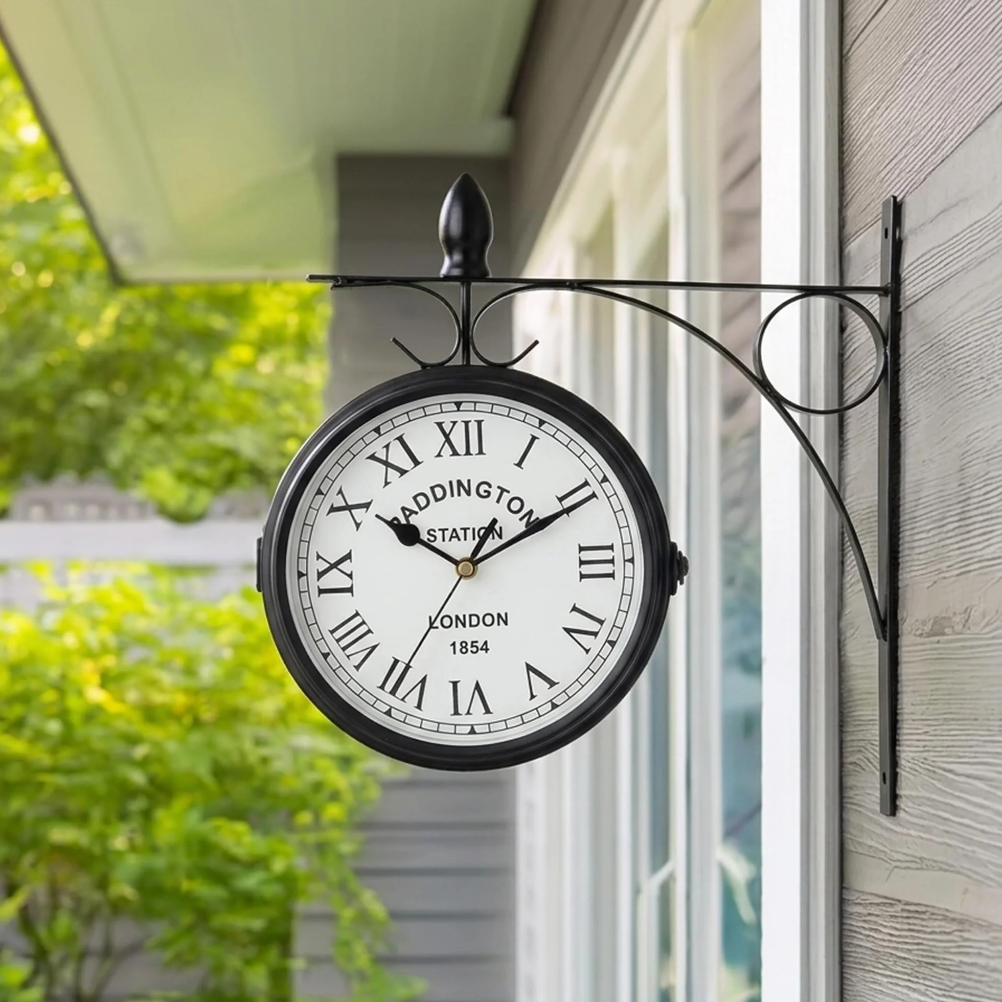 JHY DESIGN Dwustronny zegar 21 cm, metalowy zegar dworcowy, wodoszczelny, wiszący zegar w stylu retro, okrągły zegar dekoracyjny z uchwytem ściennym do pokoju, domu, na zewnątrz