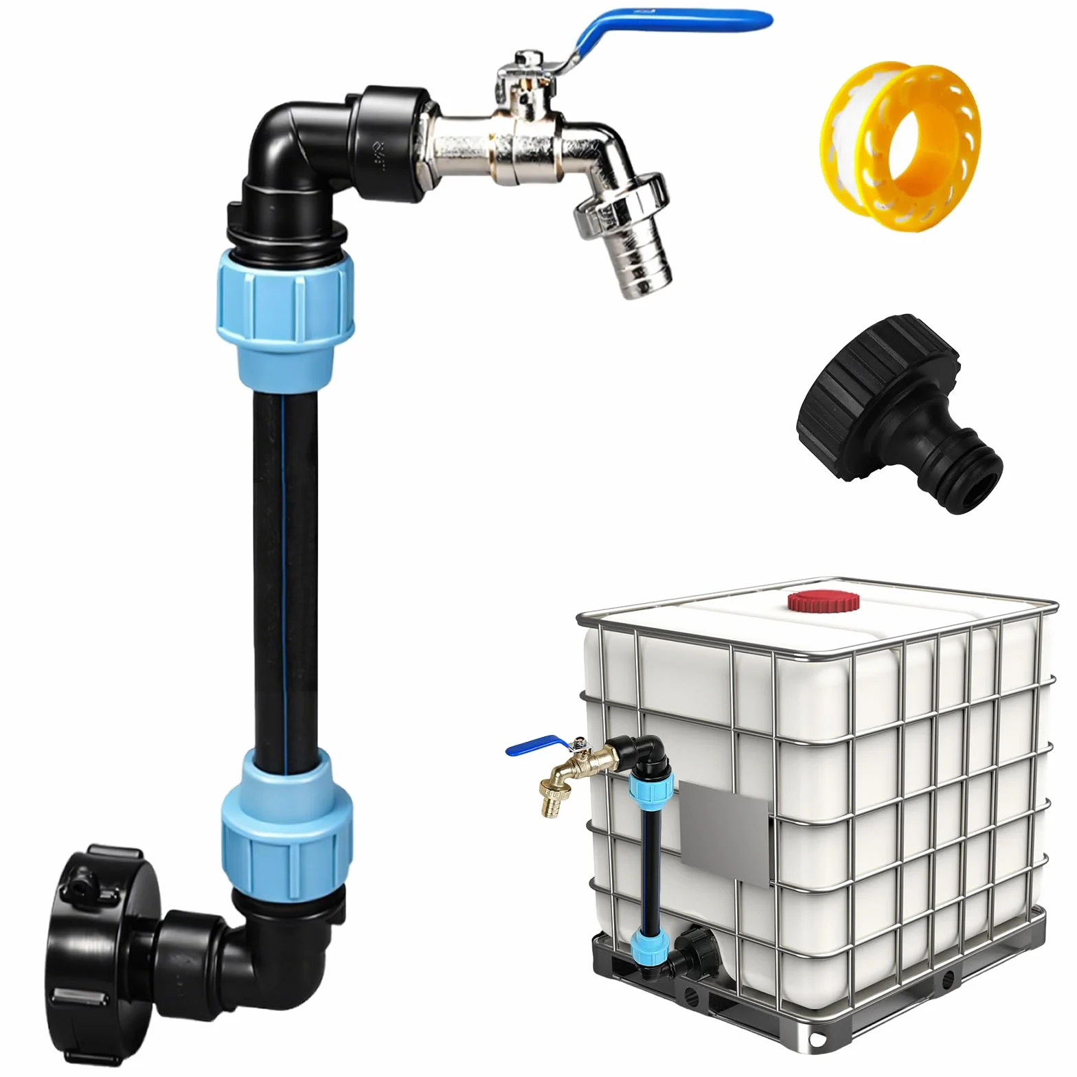 Mosiężny Kran IBC 3/4" S60x6 Adapter Odpływowy do Zbiornika na Wodę Deszczową 1000l