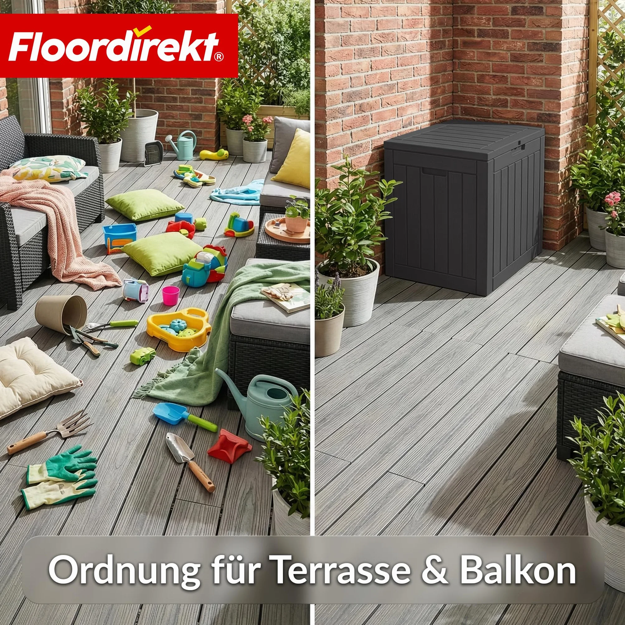 Floordirekt Pudełko do przechowywania, antracytowe, odporne na warunki atmosferyczne, na taras i balkon, 118 l, skrzynia ogrodowa, 56 x 43 x 53 cm (118 l)