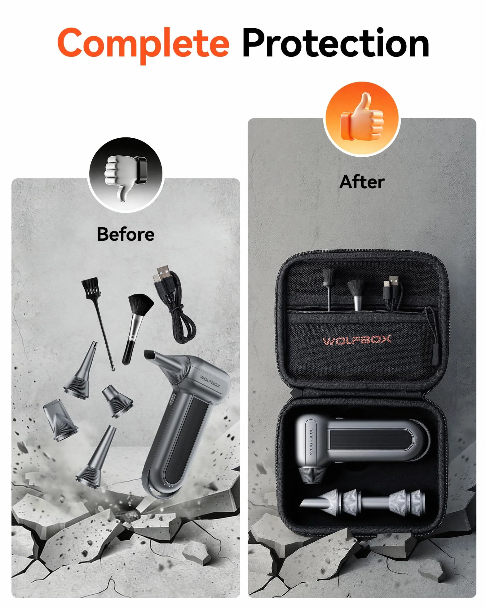 WOLFBOX Twarda torba transportowa kompatybilna z MF100, MF200, MF60, MF70 Electric Air Duster, odporna na wstrząsy ochronna podróżna torba do przechowywania sprężonego powietrza dmuchawy i akcesoriów