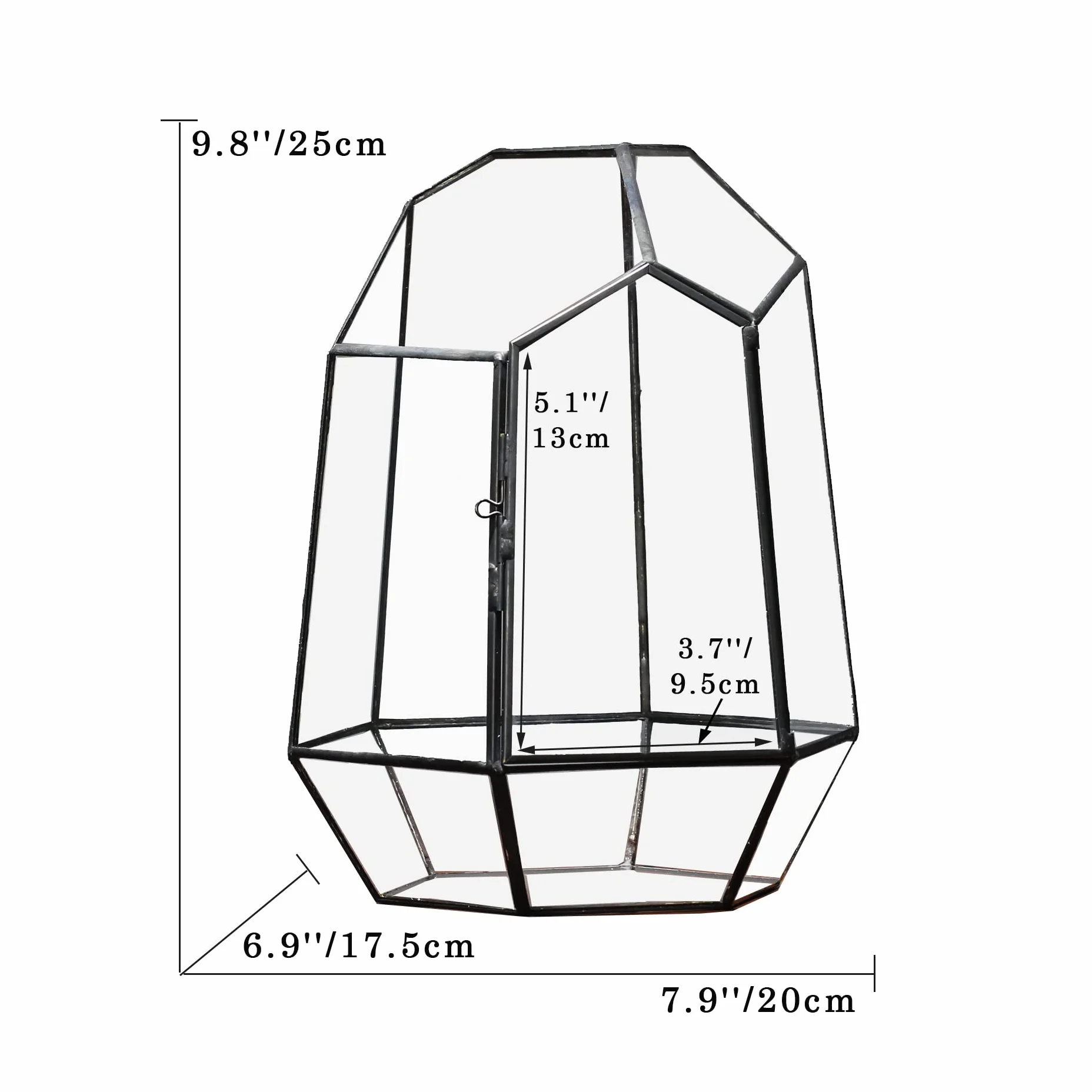 NCYP Zamknięte geometryczne szklane terrarium z drzwiami - 20 x 17,5 x 25 cm czarna doniczka z nieregularnym szkłem - nowoczesna doniczka na sukulenty kaktusy - dekoracja ogrodu domowego (rośliny nie