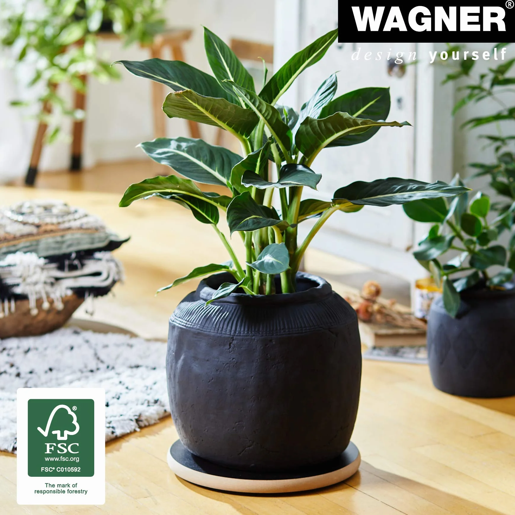 WAGNER Podstawka pod rośliny Black Ø 29,5 x 2,5 cm MDF z powłoką melaminową nośność 100 kg Made in Germany