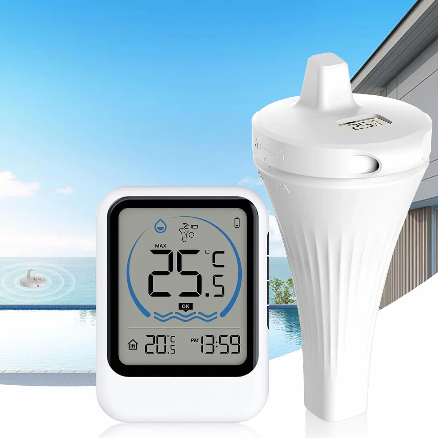 Temperatura w wannie z hydromasażem, termometr do basenu, wodoodporny termometr klasy IP68, pływający z bezprzewodowym wyświetlaczem, akcesoria basenowe do basenu, wanna z hydromasażem