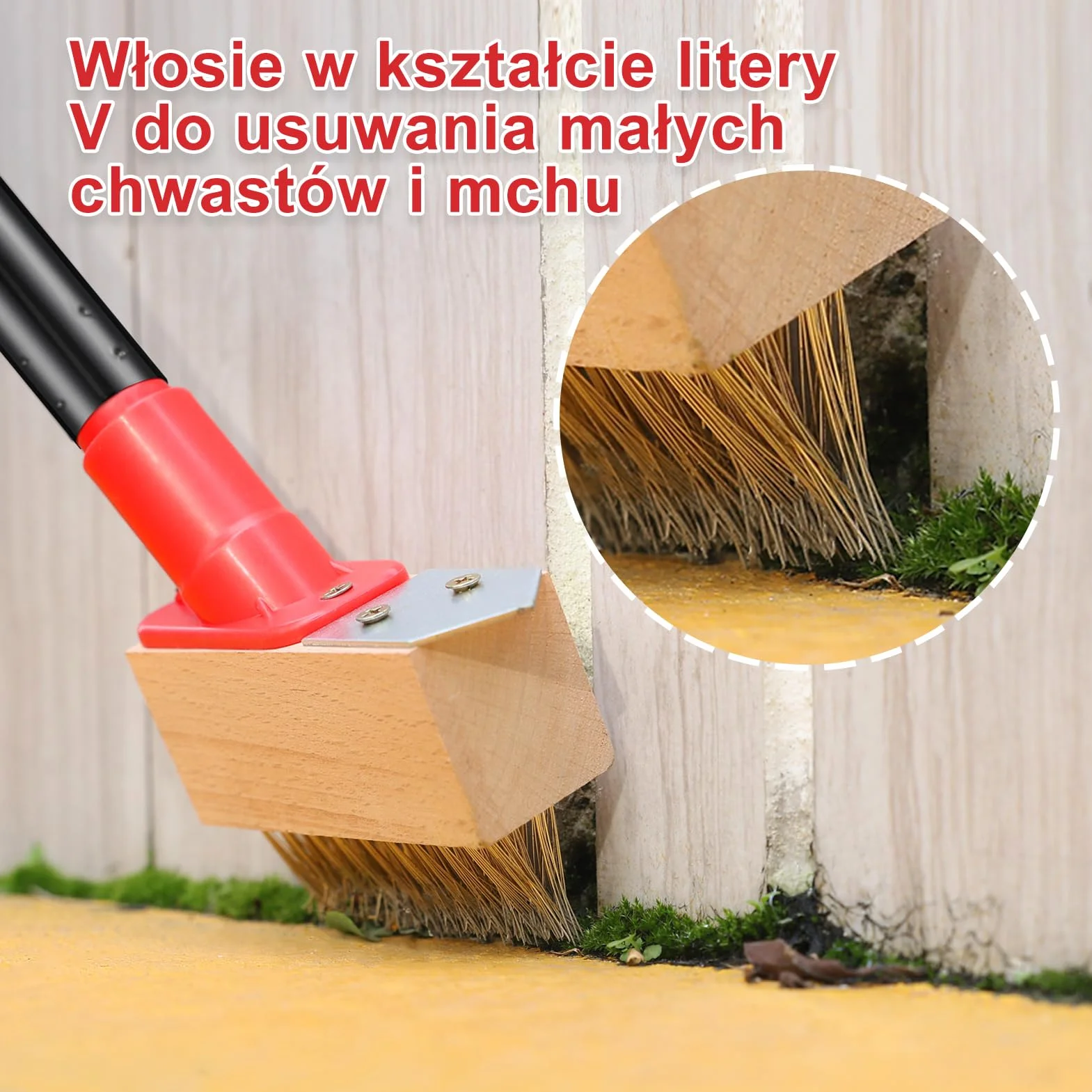 Mitclear Szczotka do Usuwania Chwastów z Długim Uchwytem 135cm, Narzędzie z Drucianą Głowicą V i Skrobakiem, 3 Głowice