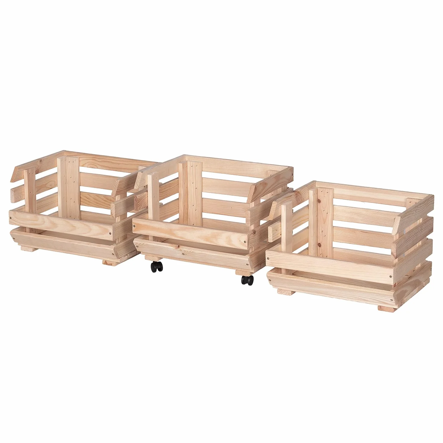 Skrzynia Drewniana na Kółkach 37x79x30 cm Pojemnik na Ziemniaki Owoce Warzywa Regał z Koszami 3 Poziomy