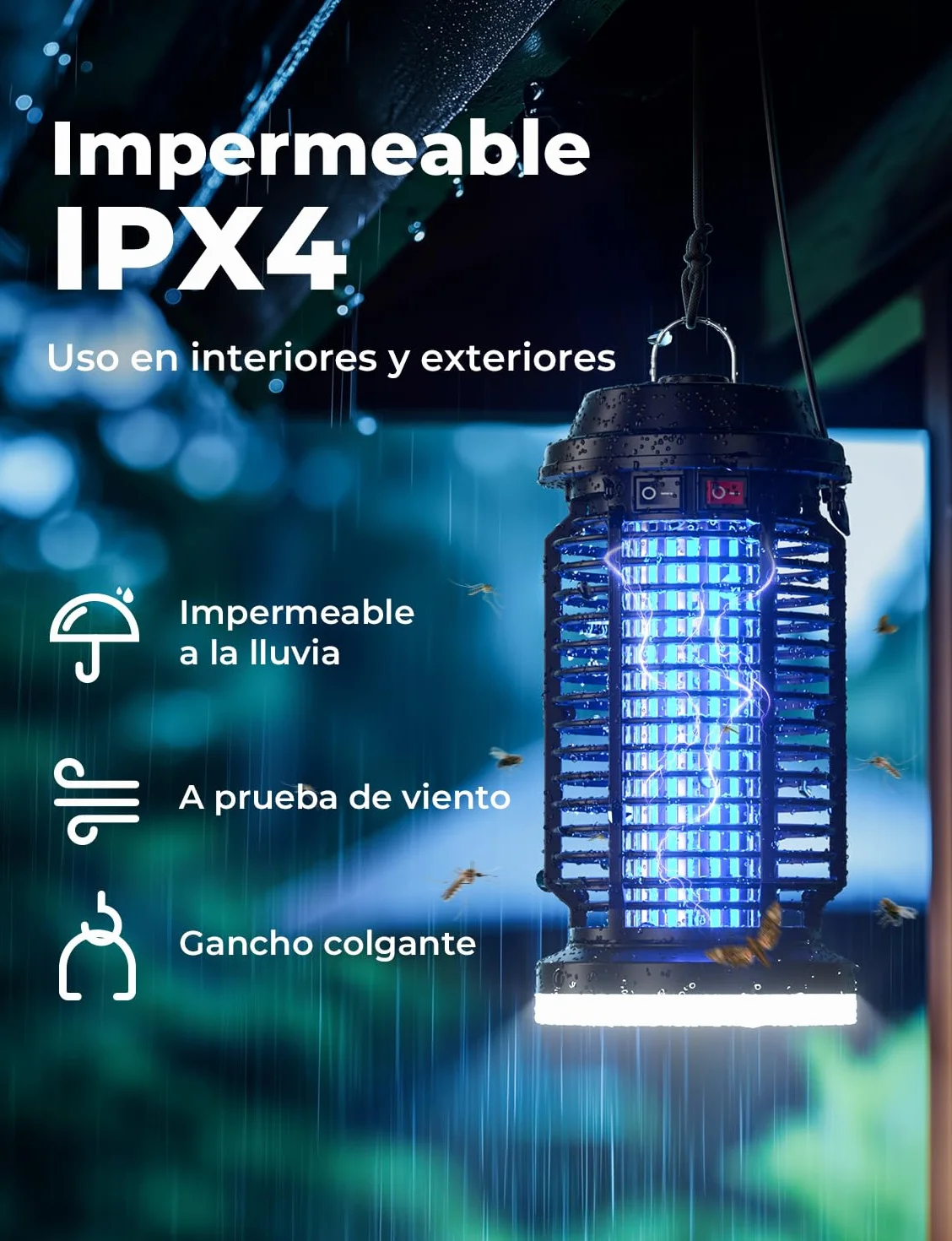 YISSVIC Elektryczna lampa przeciwkomarowa 4200 V 15 W UV IPX4 wodoodporna