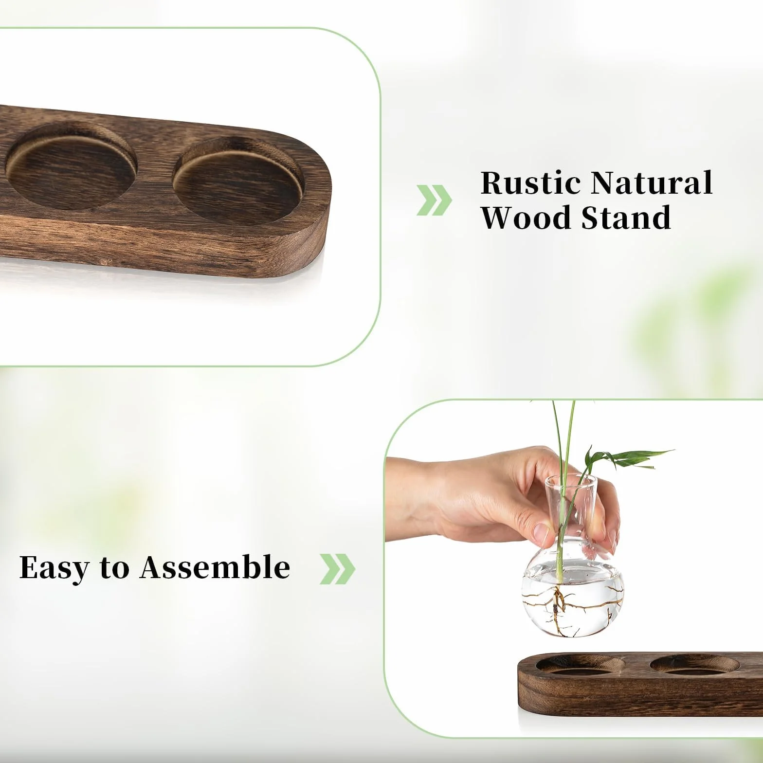 Glasseam Stacja do Rozmnażania Terrarium na Rośliny, Szklany Wazon z Drewnianą Tacą, Nowoczesny do Salonu, Biura, Kwiaty, Hydroponika, Cięcie Roślin