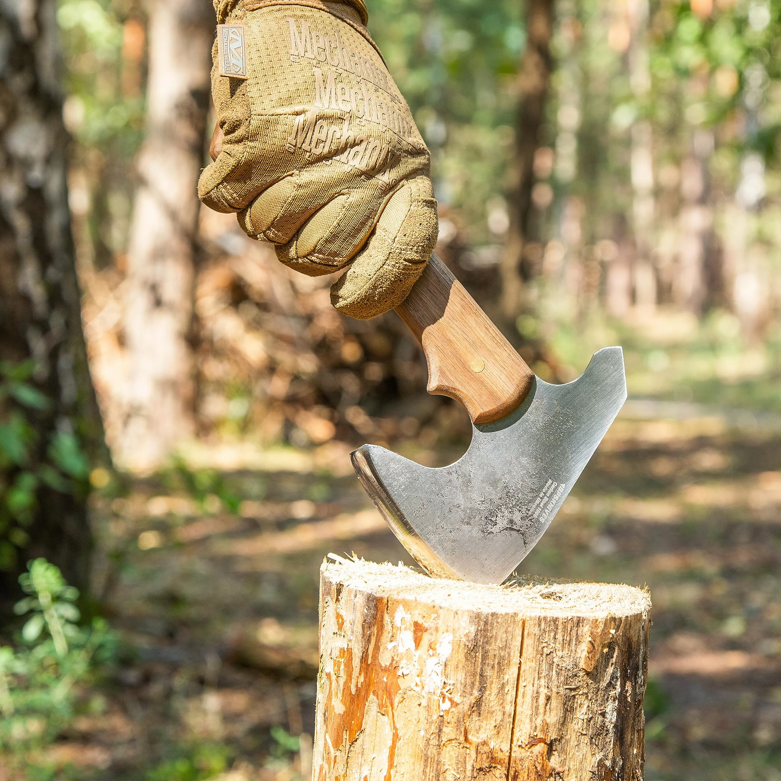 BPS Knives Bushcraft Axe with Leather Sheath - Pełnowymiarowa siekiera kempingowa - Toporek z węglowej stali - Siekiera kempingowa do ścinania drewna i ogrodnictwa.