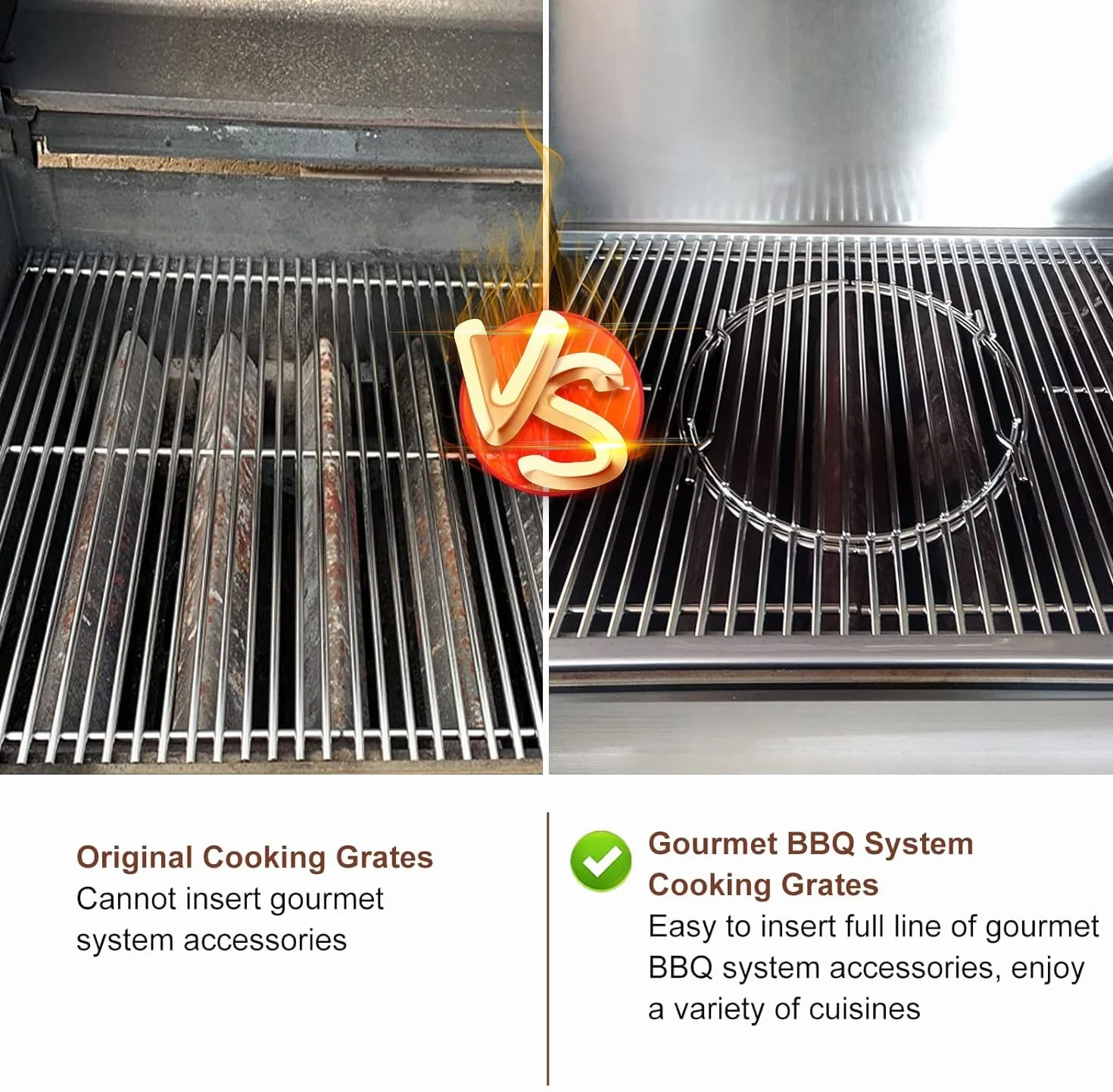 GFTIME Ruszt do grilla ze stali nierdzewnej 66095 ze stali nierdzewnej do grilla gazowego Weber Genesis II LX 300, Genesis II E/S 310 315 320 325 340, Gourmet System, zamiennik rusztów do grilla Weber
