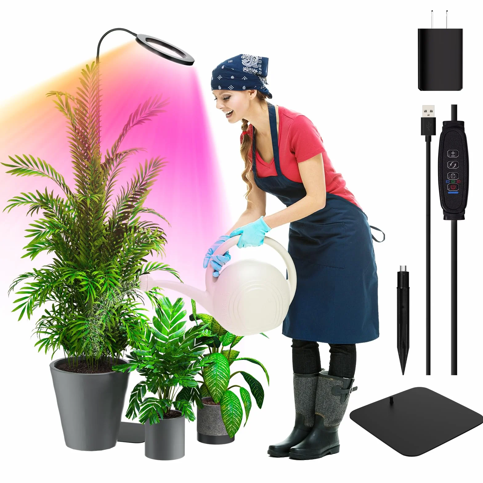 72 LED 5V2A lampa do roślin o pełnym spektrum, regulowany wąż 360° Grow Light, wtyczka europejska, automatyczny timer 3/9/12, drążek teleskopowy 11,8–59 cali (czarny)