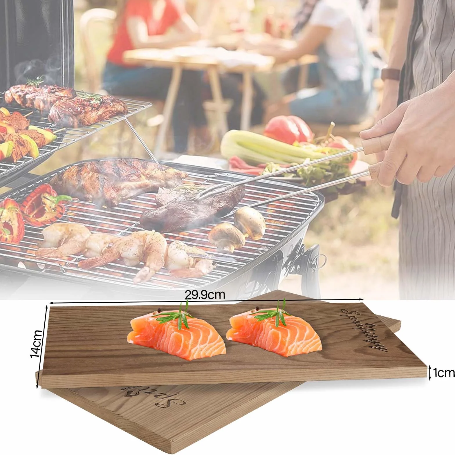 Sprifityy Deski do grillowania, średnie (30 x 14 cm), deski do wędzenia, wykonane w 100% z naturalnego drewna cedrowego, trwałe i wielokrotnego użytku, 2 sztuki
