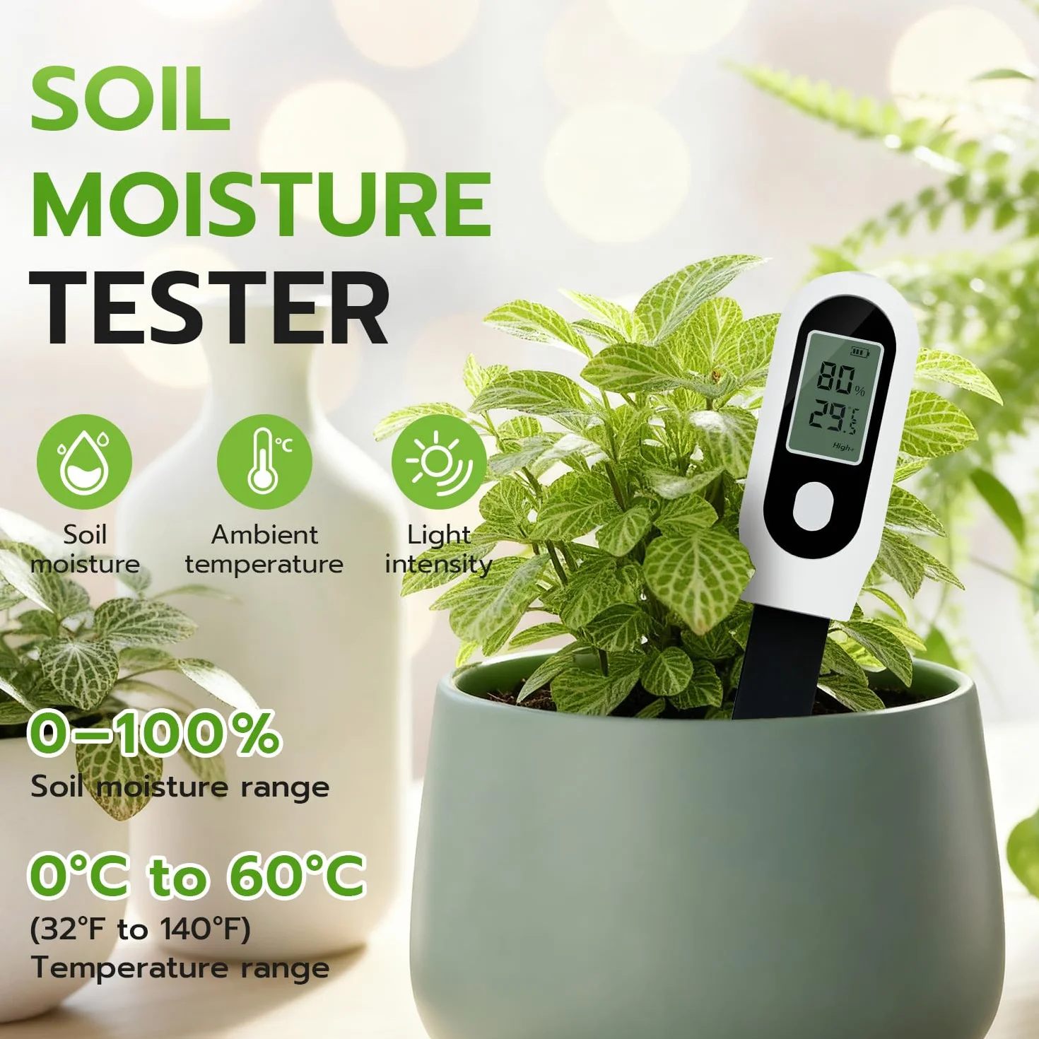 Mcbazel Tester wilgotności gleby, temperatury i światła Zigbee z wyświetlaczem cyfrowym, dokładny czujnik do roślin domowych, inteligentny czujnik do ogrodu warzywnego, rolnictwa, roślin, ogrodów.