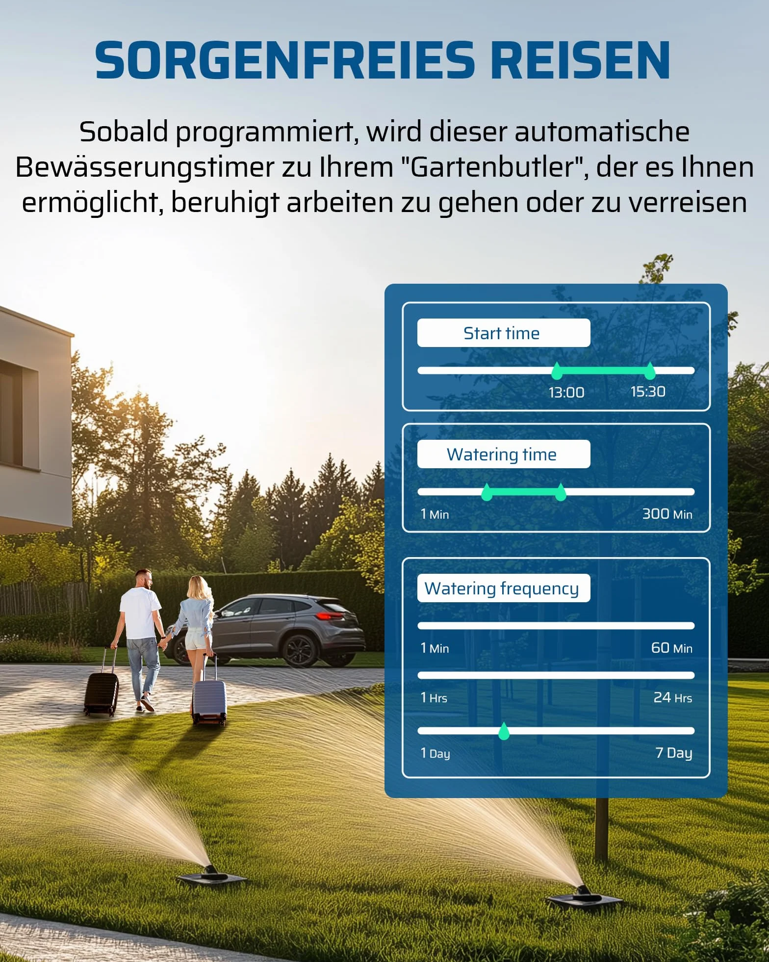DEWENWILS Sterownik nawadniania, 2 wyjścia, programowalne sterowanie nawadnianiem z mosiężnym wlotem, opóźnienie deszczu, ręczny/automatyczny zegar nawadniania, wyświetlacz LED, do ogrodu, na balkon