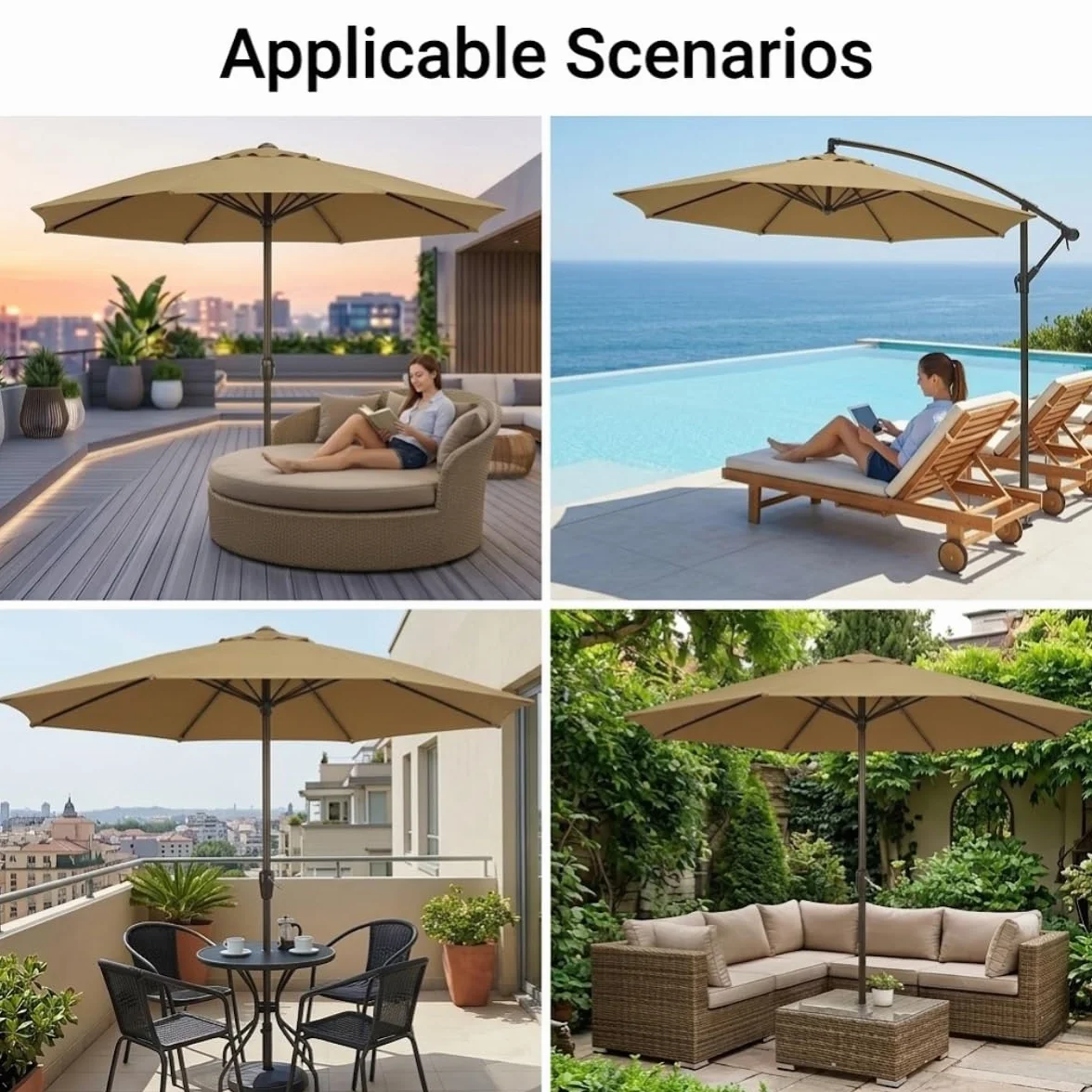 Wymienne Poszycie Parasola Wodoodporny Ochrona UV 8 Żeber Gruba Tkanina Parasol Przeciwsłoneczny Ogrodowy Patio