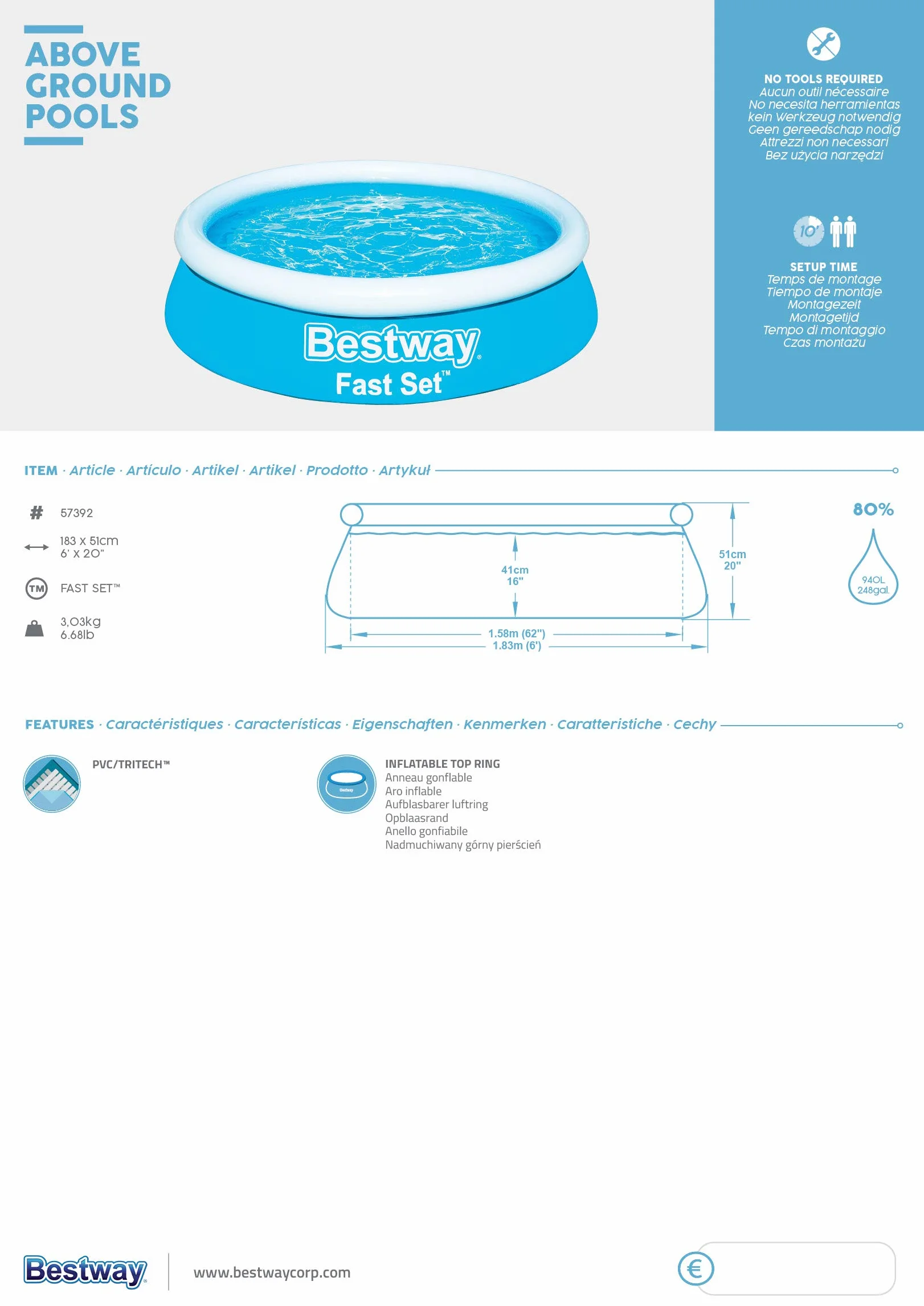 Bestway Fast Set™ Pool 1.83m x 51cm 6'x20"