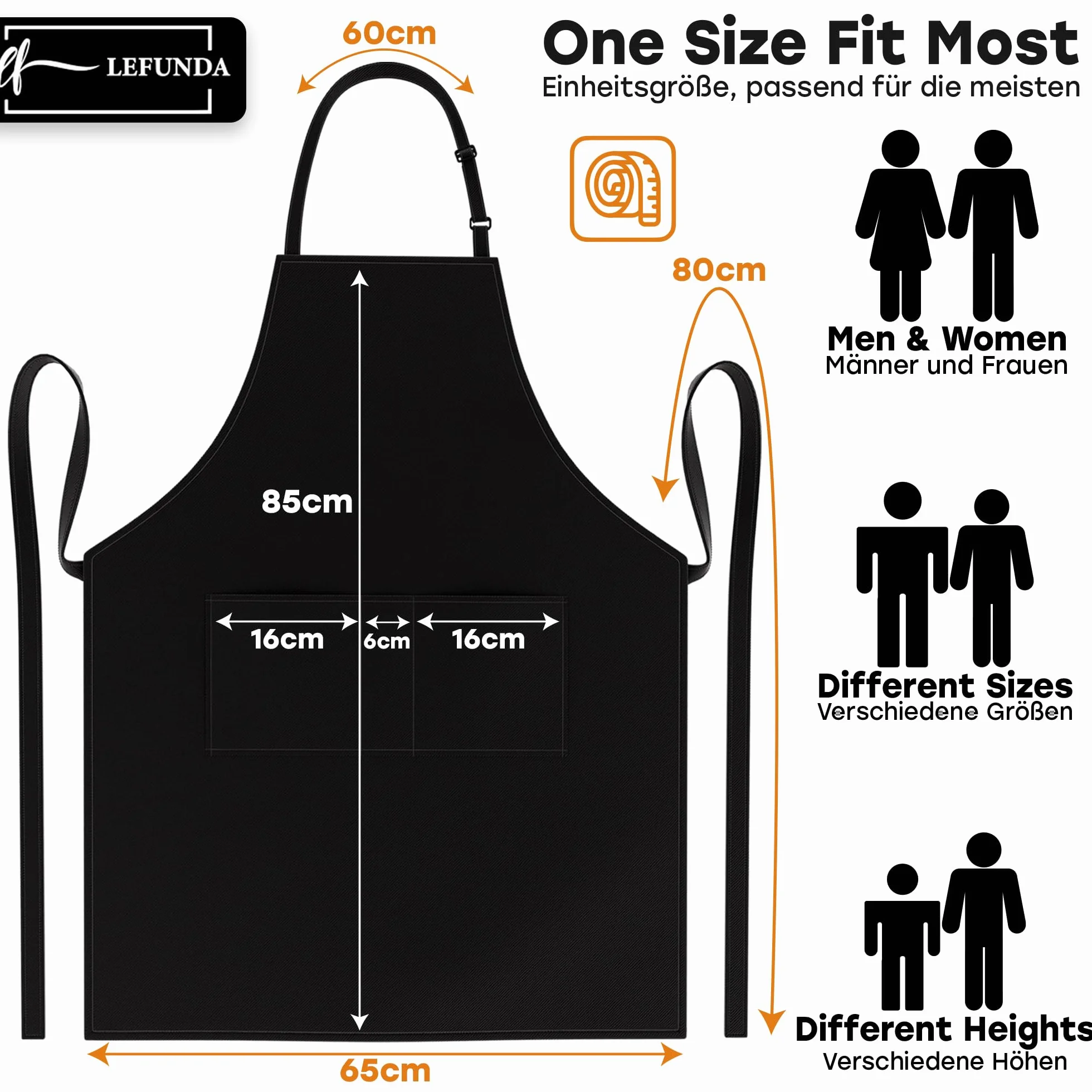 LEFUNDA Wodoodporny fartuch kuchenny z 3 kieszeniami, regulowane paski
