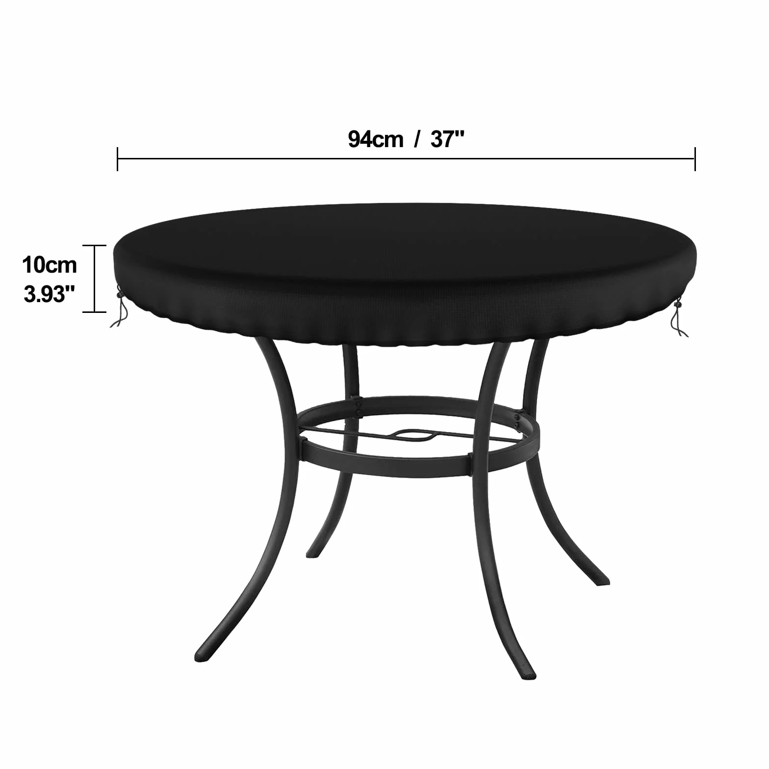 Pokrowiec na stół ogrodowy, okrągły, wodoodporny, na zewnątrz patio, pokrowiec na blat stołu 420D, tkanina Oxford, ochrona przed wiatrem, 94 cm, czarny