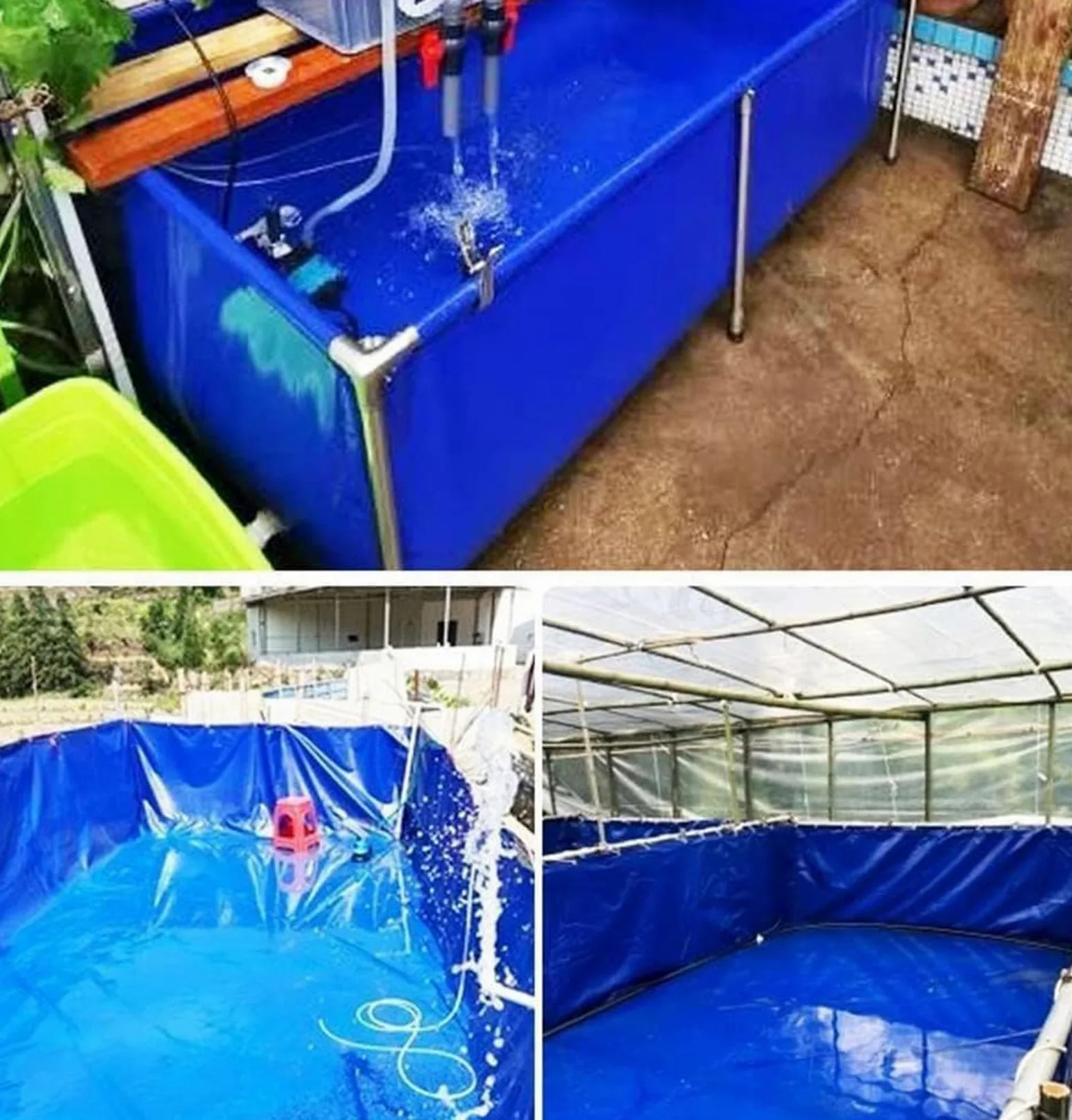 Płócienny składany staw rybny, wodoodporny, zewnętrzny basen z zaworem spustowym, 3 x 3 x 0,8 m, idealny do ogrodnictwa i rekreacji na świeżym powietrzu (niebieski)