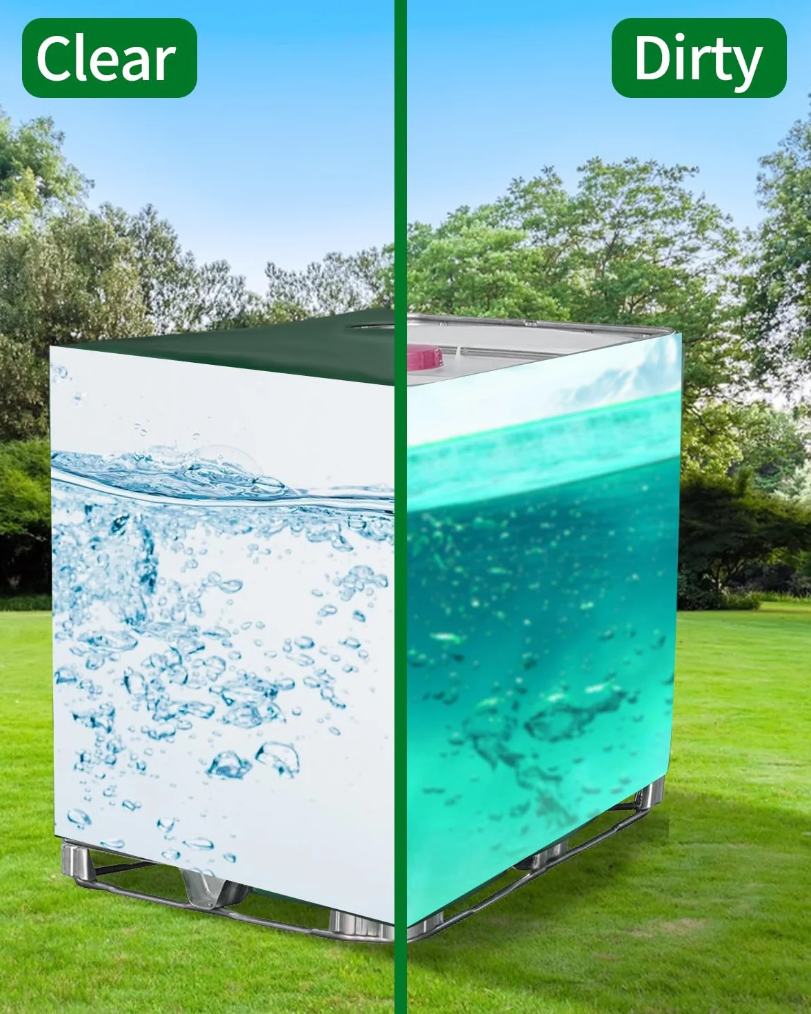 Pokrowiec na zbiornik IBC 1000L, akcesoria do kontenerów IBC, folia ochronna UV na zbiornik na wodę, pokrowiec na beczkę na deszczówkę, plandeka ochronna na zbiornik na wodę deszczową, odpowiedni na zbiornik IBC 1000L (120 x 100 x 116 cm zielony)
