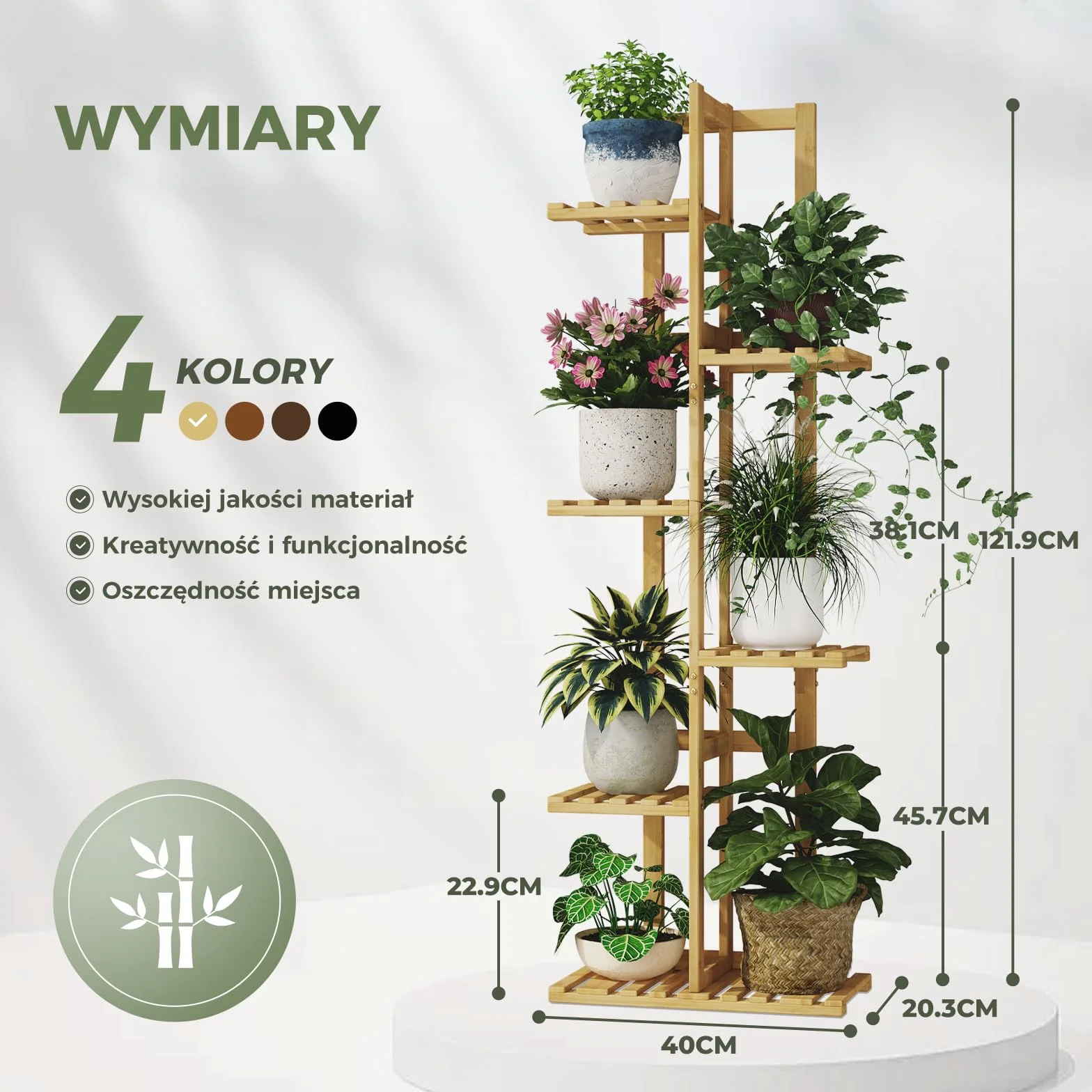 Bamworld Bambusowy Stojak na Rośliny 6 Poziomów Kącikowy Półka na Rośliny Do Wiele Roślin