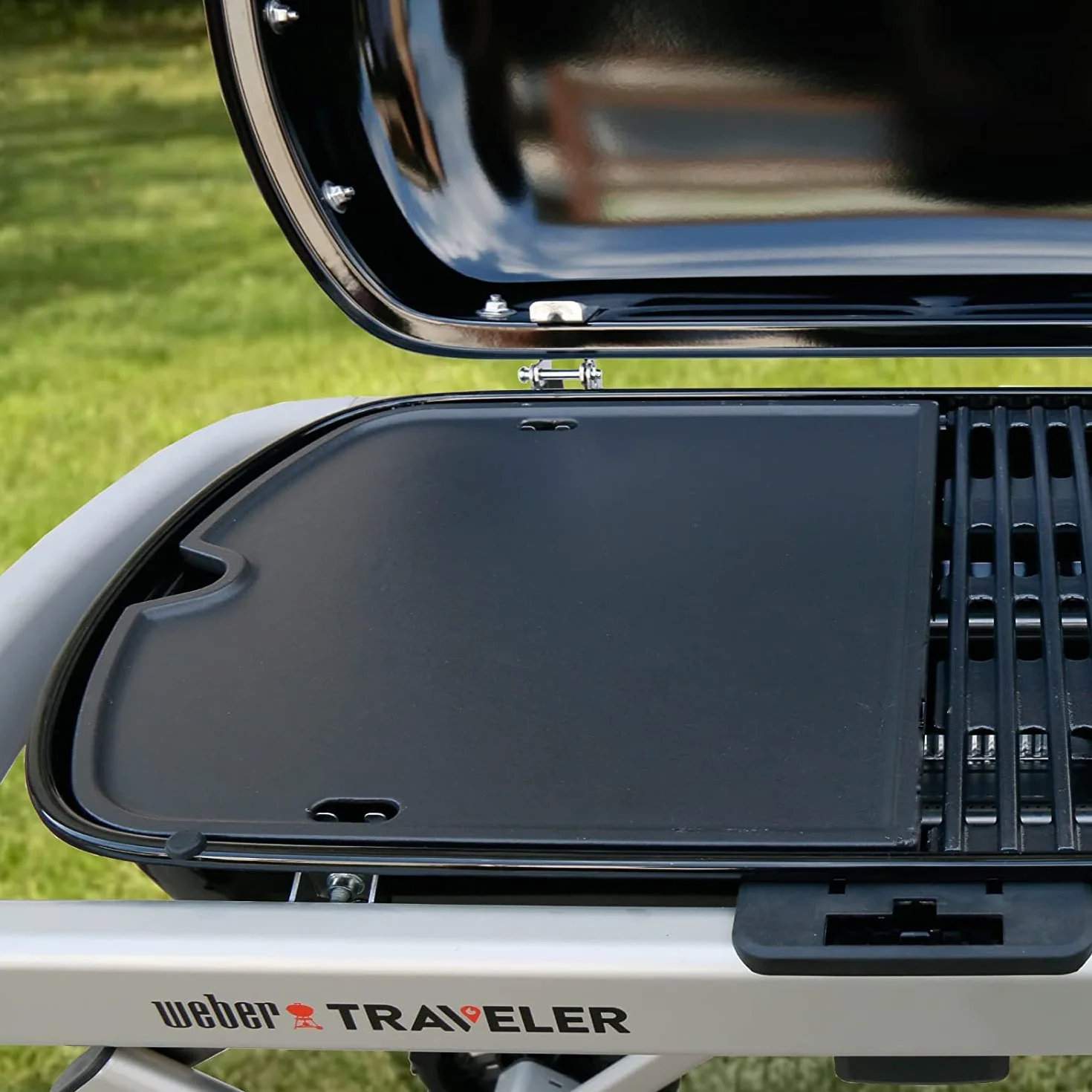 GFTIME Żeliwna Patelnia Grillowa do Weber Traveler - Przenośny Grill Gazowy, Zamienna Część do Grillowania na Zewnątrz, Czarna