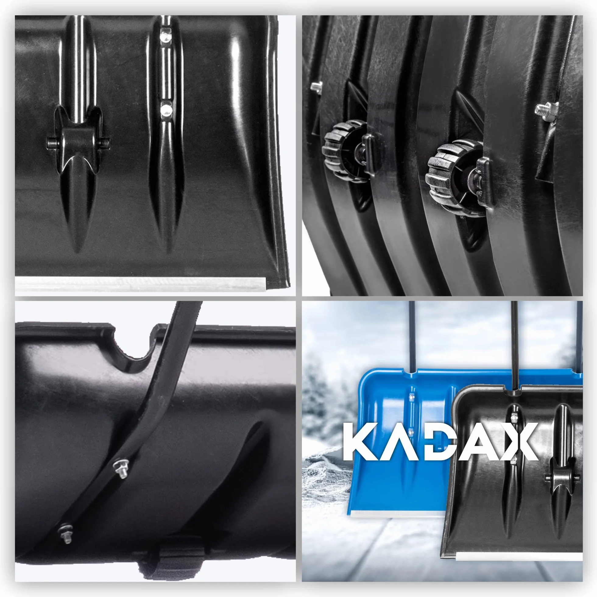 KADAX Pług do śniegu z kółkami czarny, aluminiowa krawędź odporna na ścieranie, metalowy uchwyt dla stabilnego prowadzenia, szybkie odśnieżanie podjazdu i chodnika