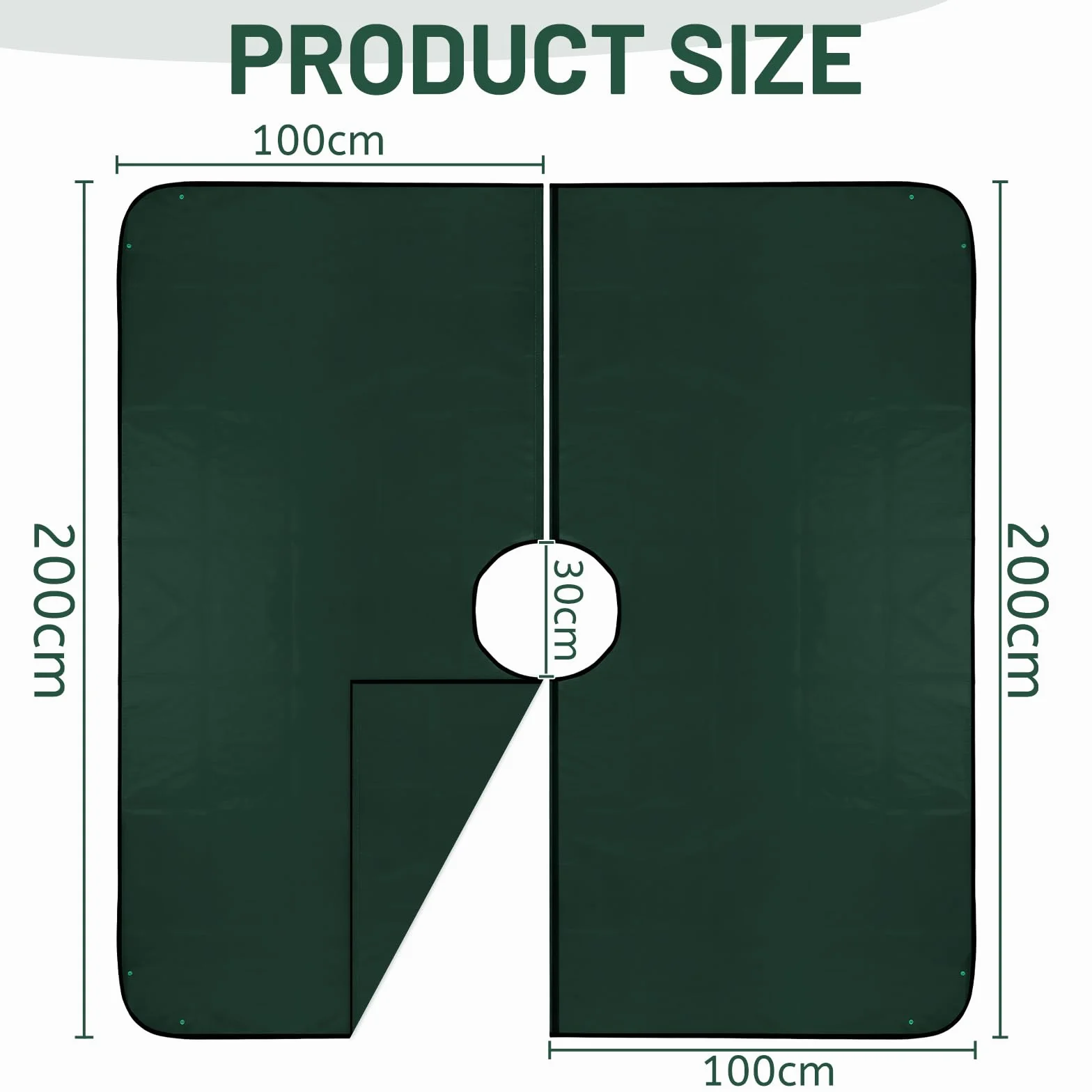 DBREAKS Plandeka krajobrazowa do przycinania 200 x 200 cm z otworem 30 cm, mata do cięcia roślin, narożniki mają narożne klamry do łatwego mocowania wokół krzewów i drzew (ciemnozielony)