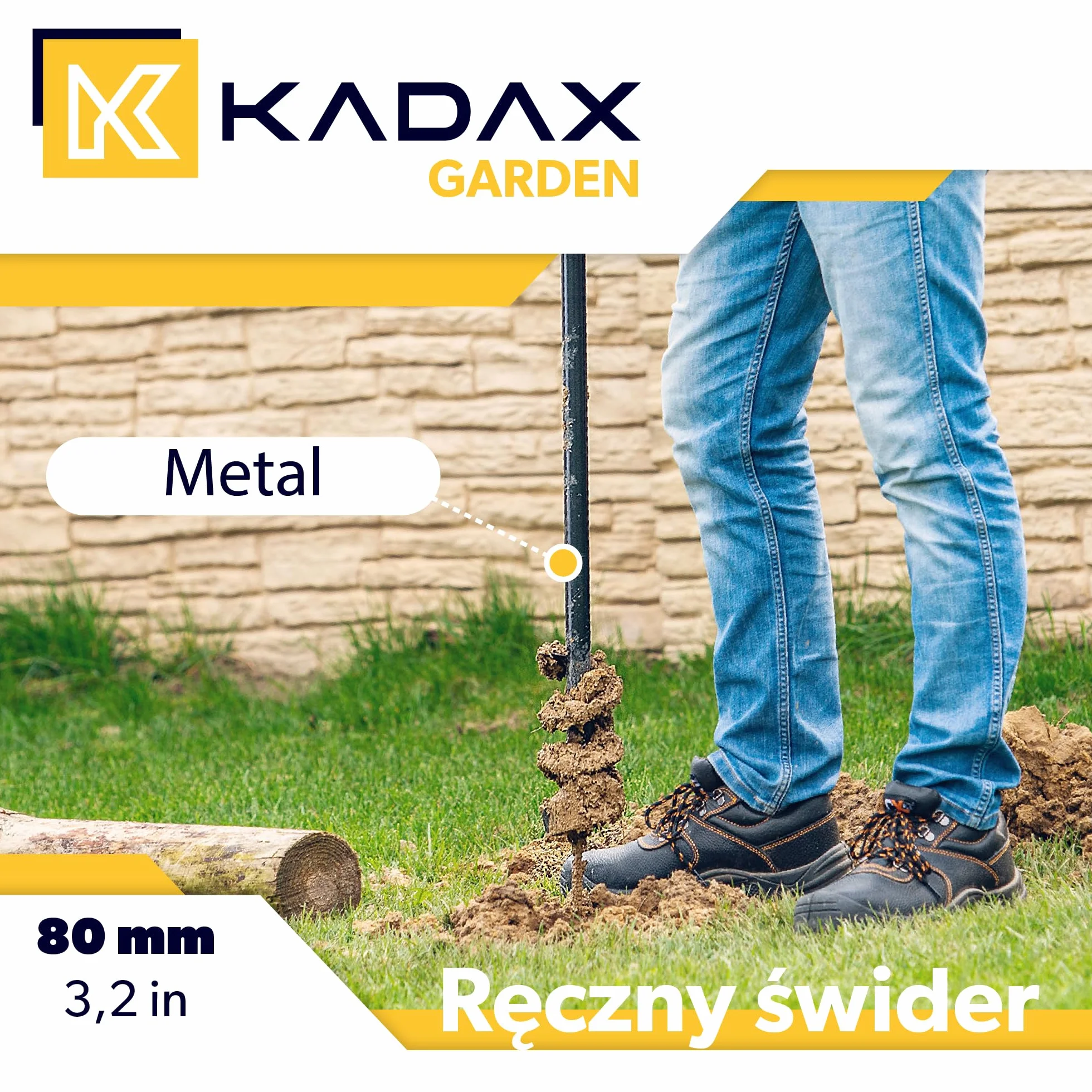 KADAX Świder ręczny do ziemi, stalowa konstrukcja, spiralny gwint