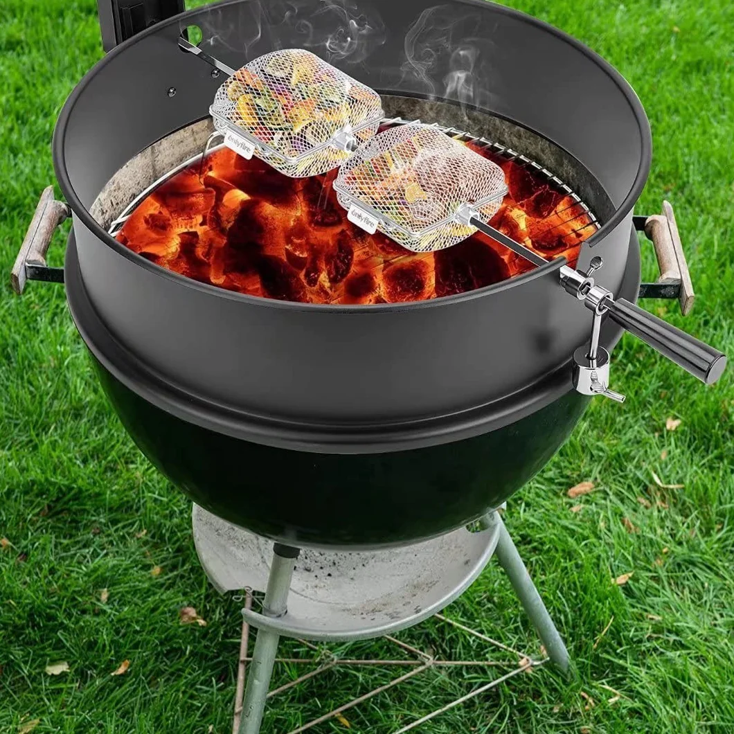 Onlyfire 2-pak koszyk na grill z rożnem, Stal nierdzewna/Mały rozmiar 17 * 15 * 9 cm, Pasuje do większości grilli na węgiel i gaz