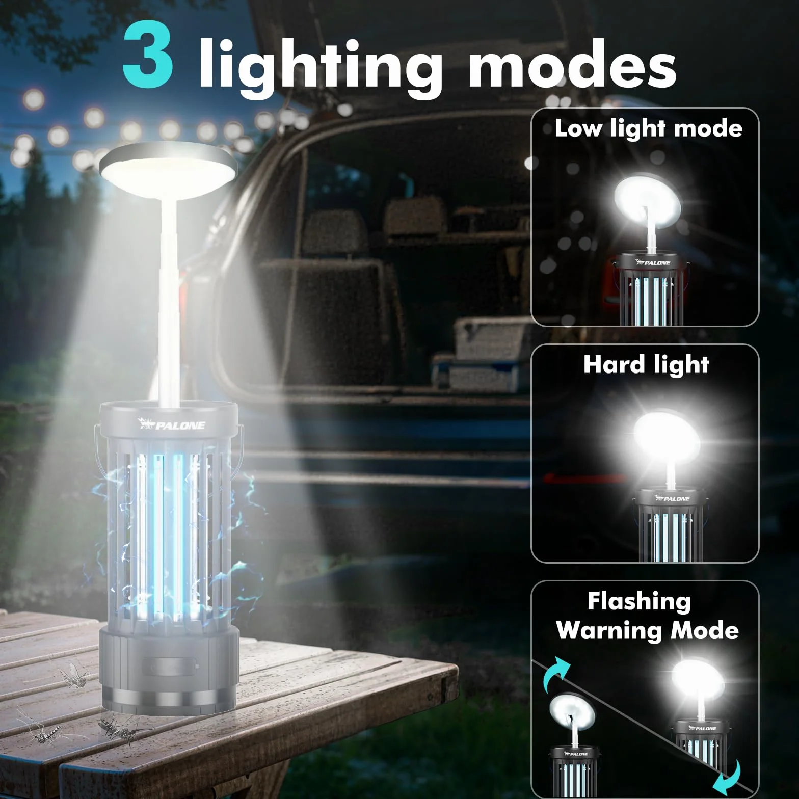 PALONE Przenośna lampa na komary z regulacją wysokości, USB-C 4000mAh - UV + LED do kuchni/balkonu/campingu
