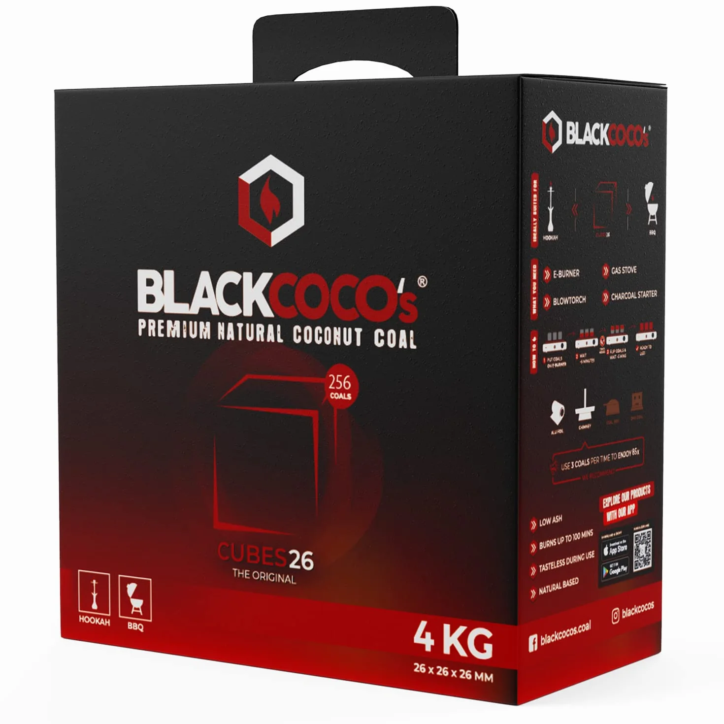 BLACKCOCO's naturalny węgiel kokosowy premium do sziszy i grilla, brykiety o długim czasie palenia, 4 kg