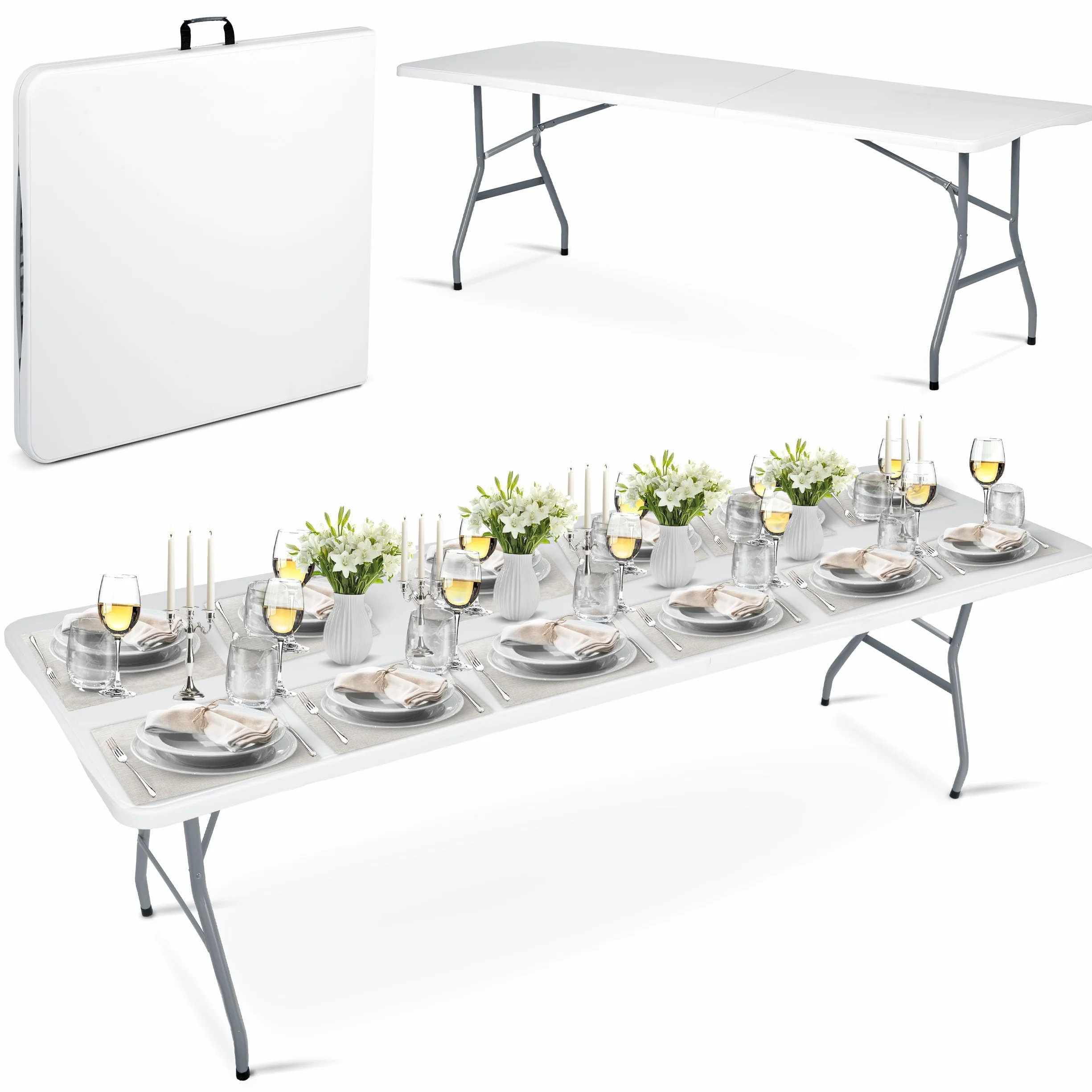 Biały Składany Stół Ogrodowy z Uchwytem 244 x 75 x 74 cm